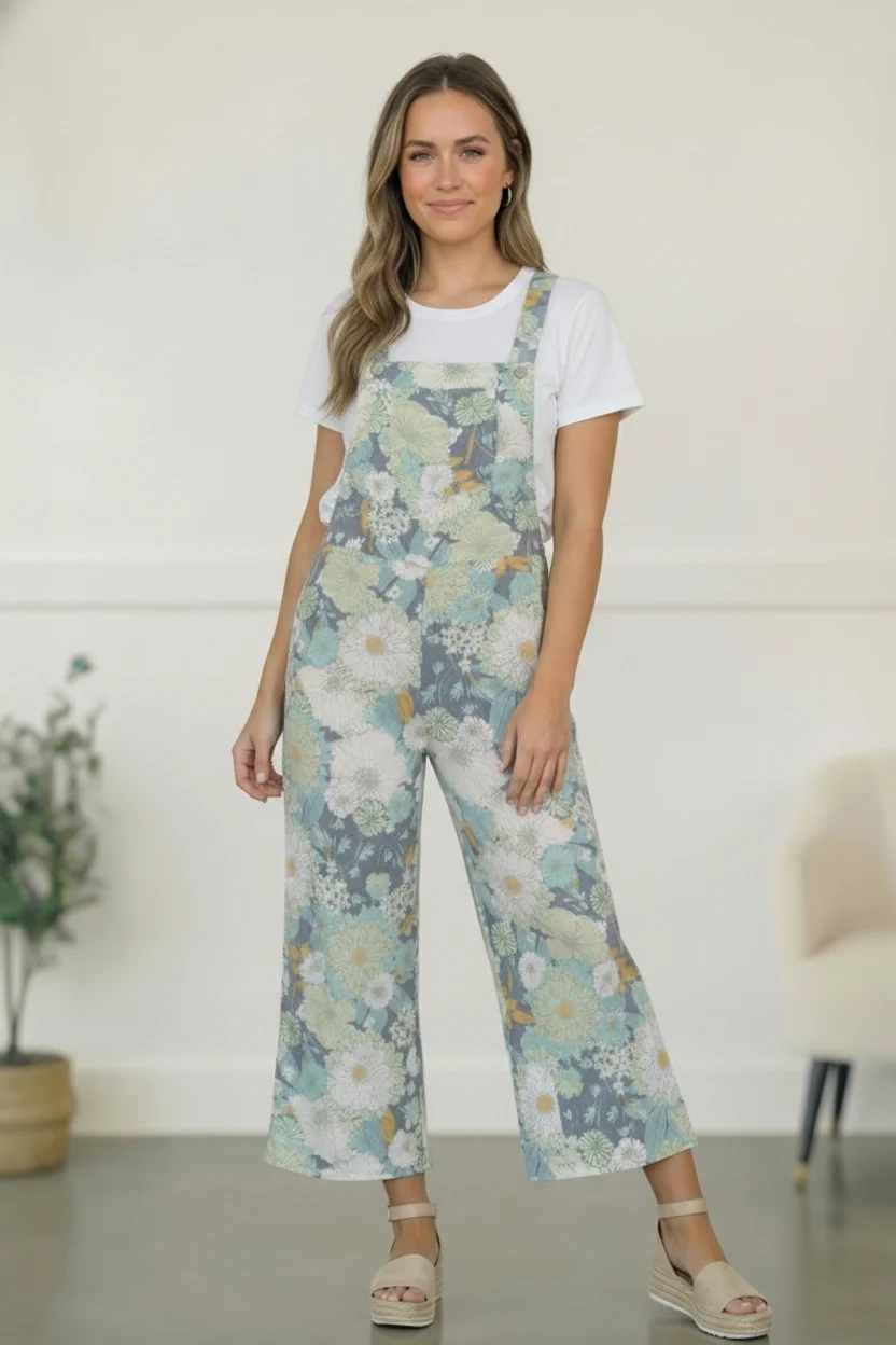 Groovy Garden Sage Floral Overalls - Image 3