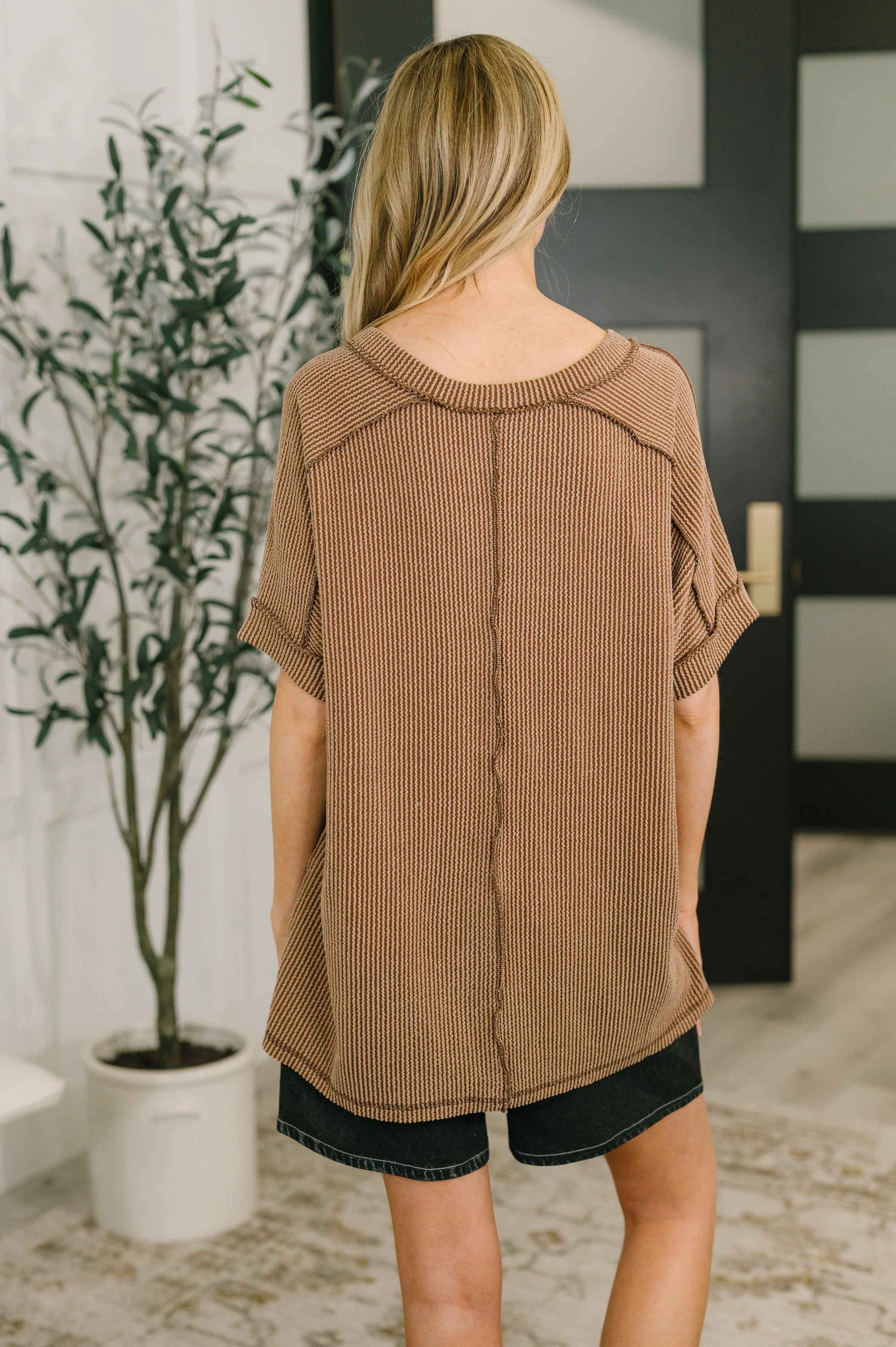 Growing Restless V-Neck Tee in Brown - Image 5