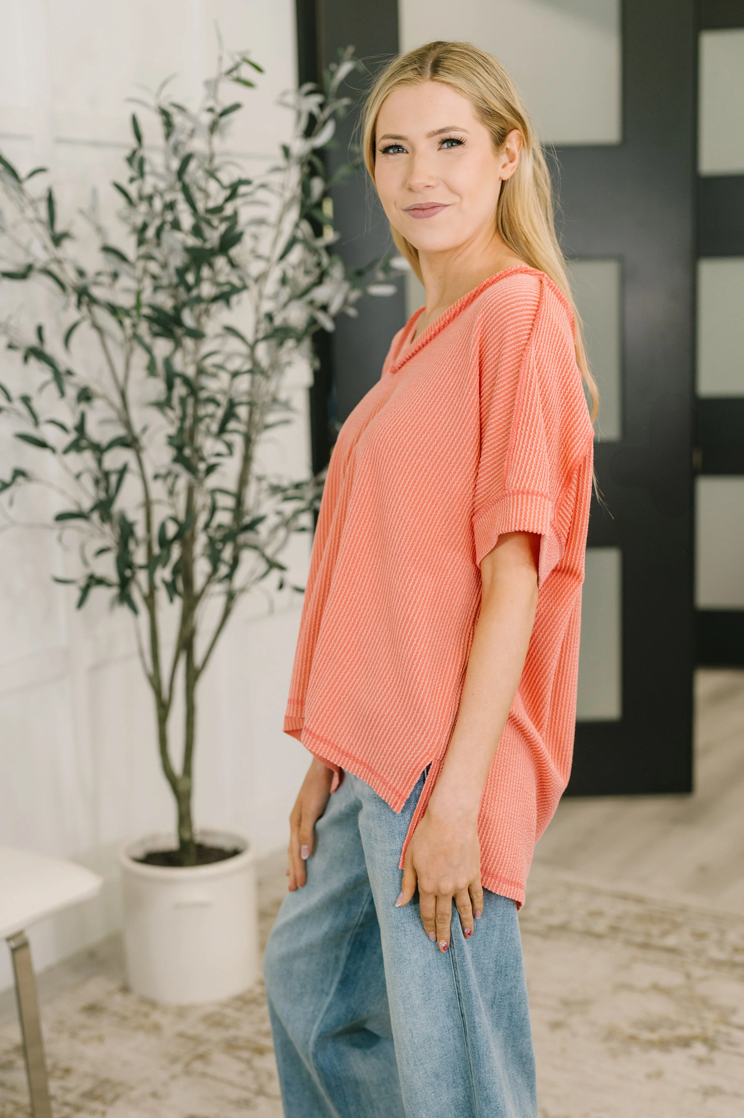Growing Restless V-Neck Tee in Coral - Image 4