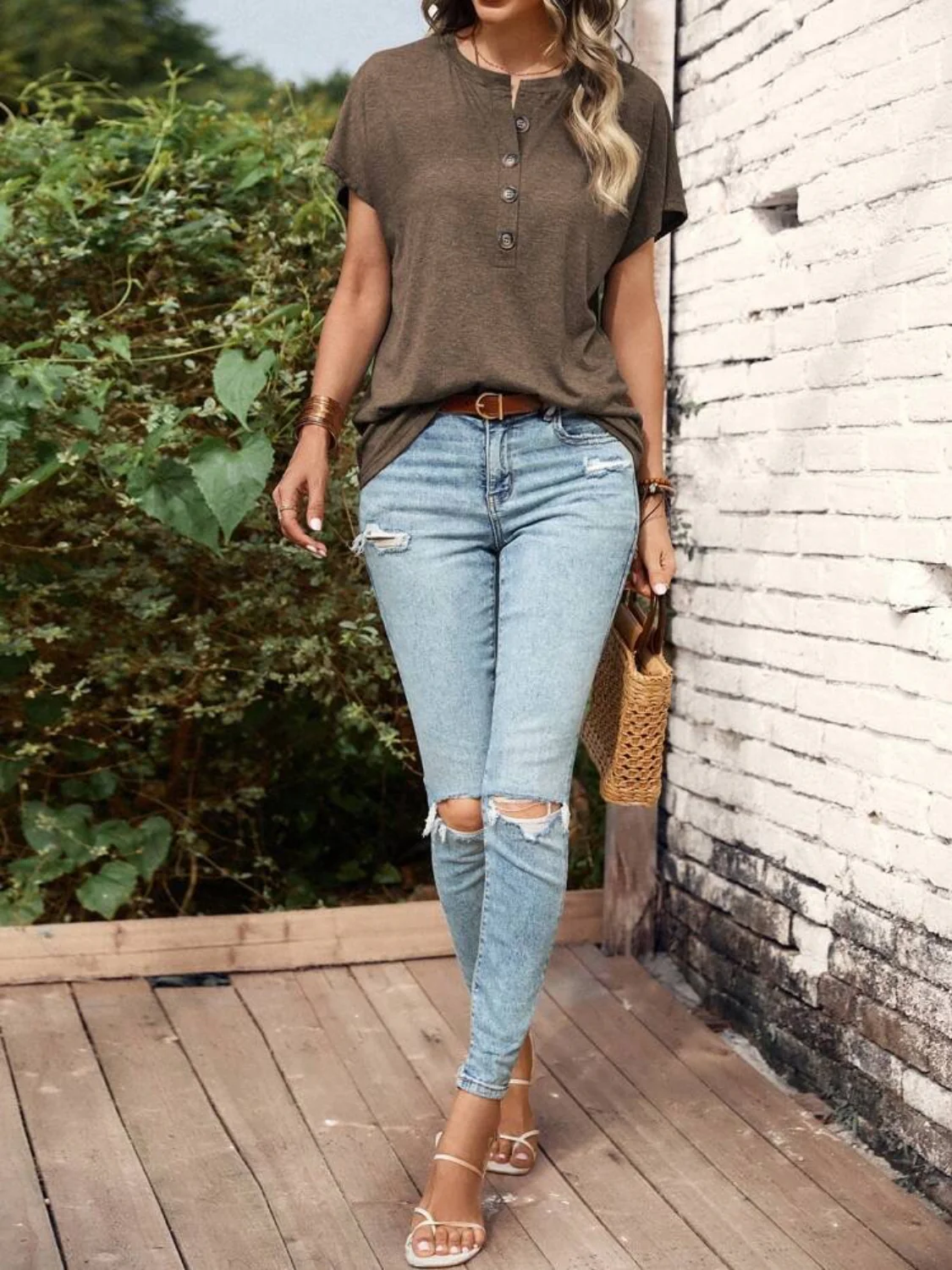 Half Button Short Sleeve Top - Image 19