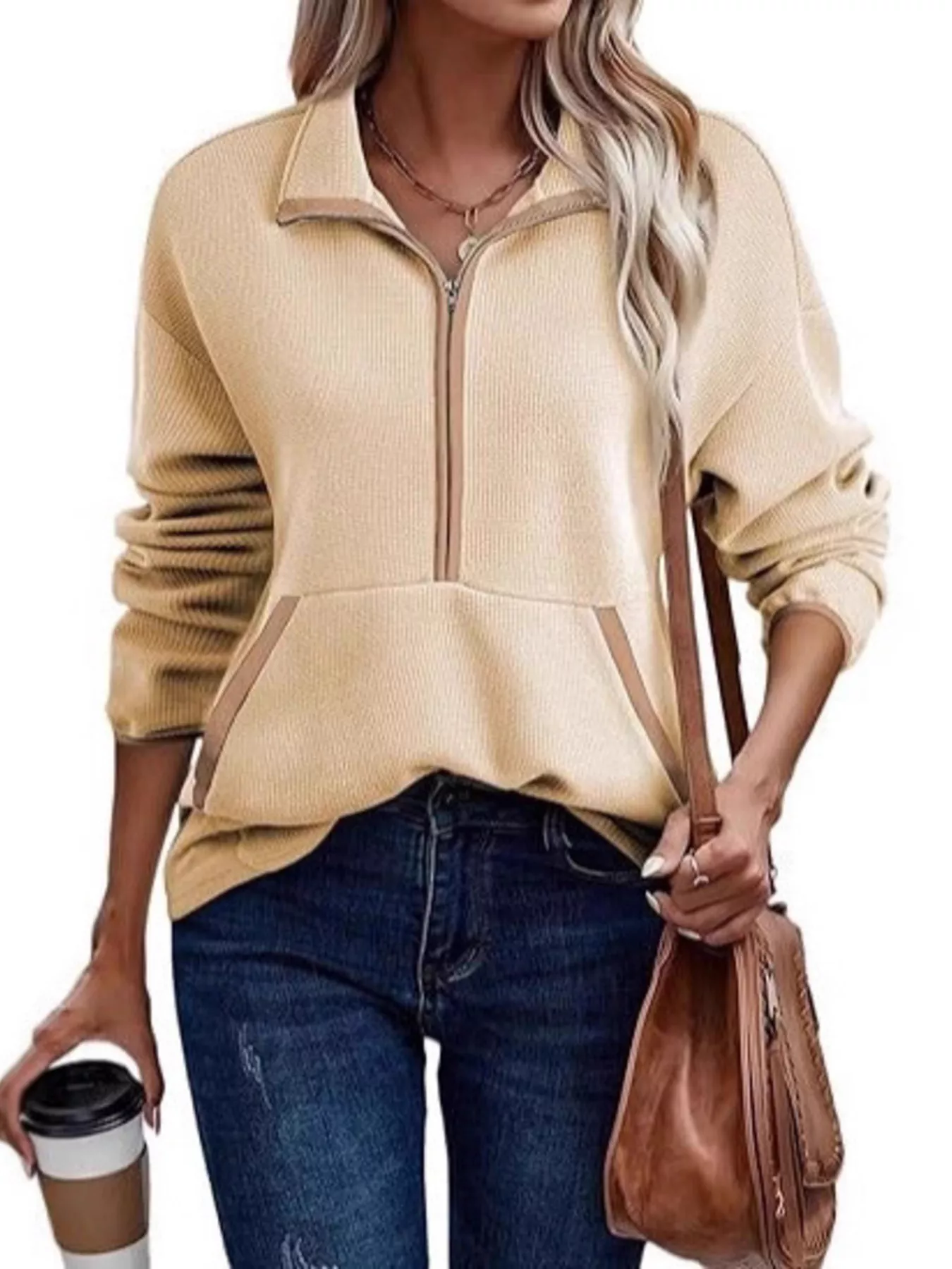 Half Zip Dropped Shoulder Sweatshirt - Image 8