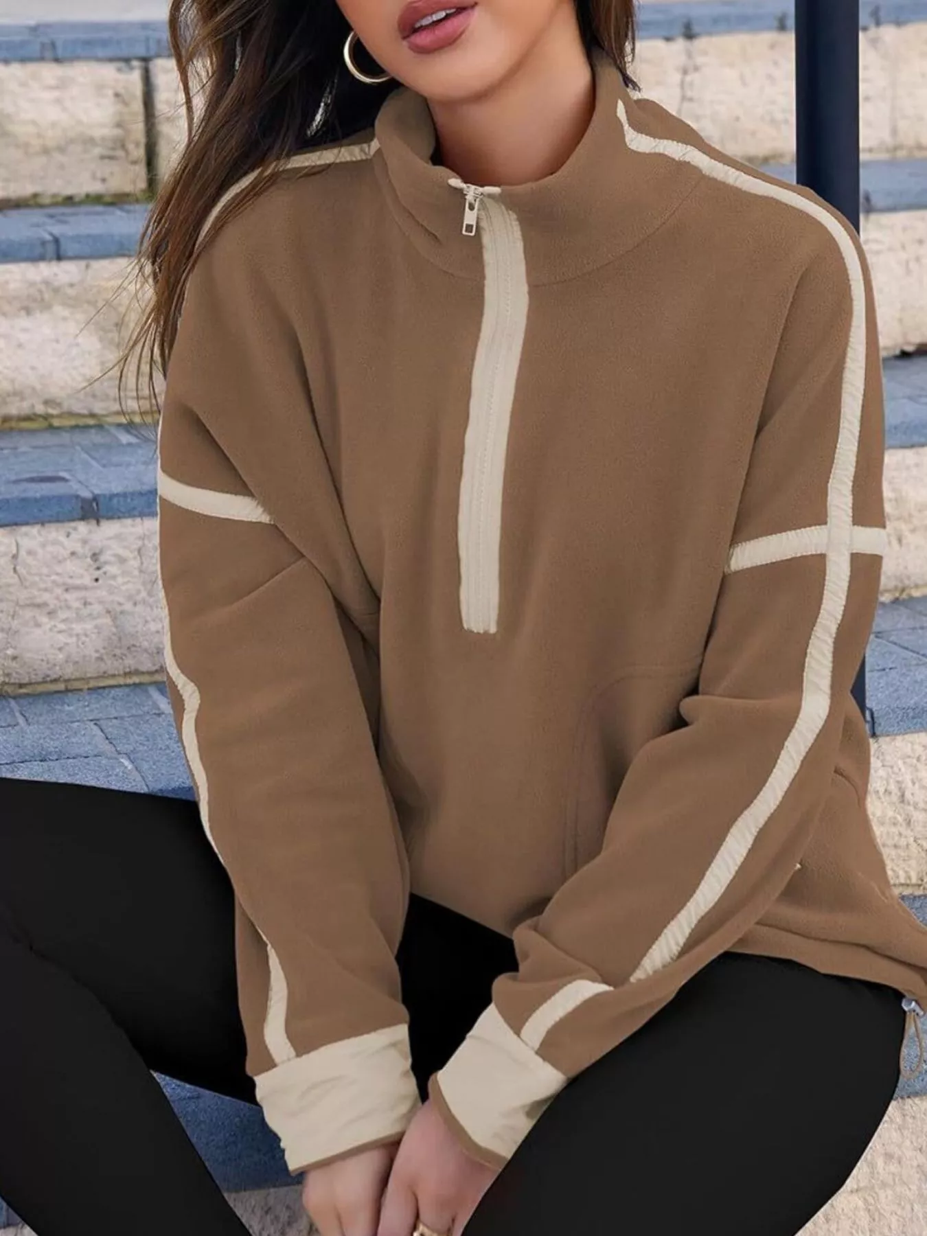 Half Zip Dropped Shoulder Sweatshirt - Image 11