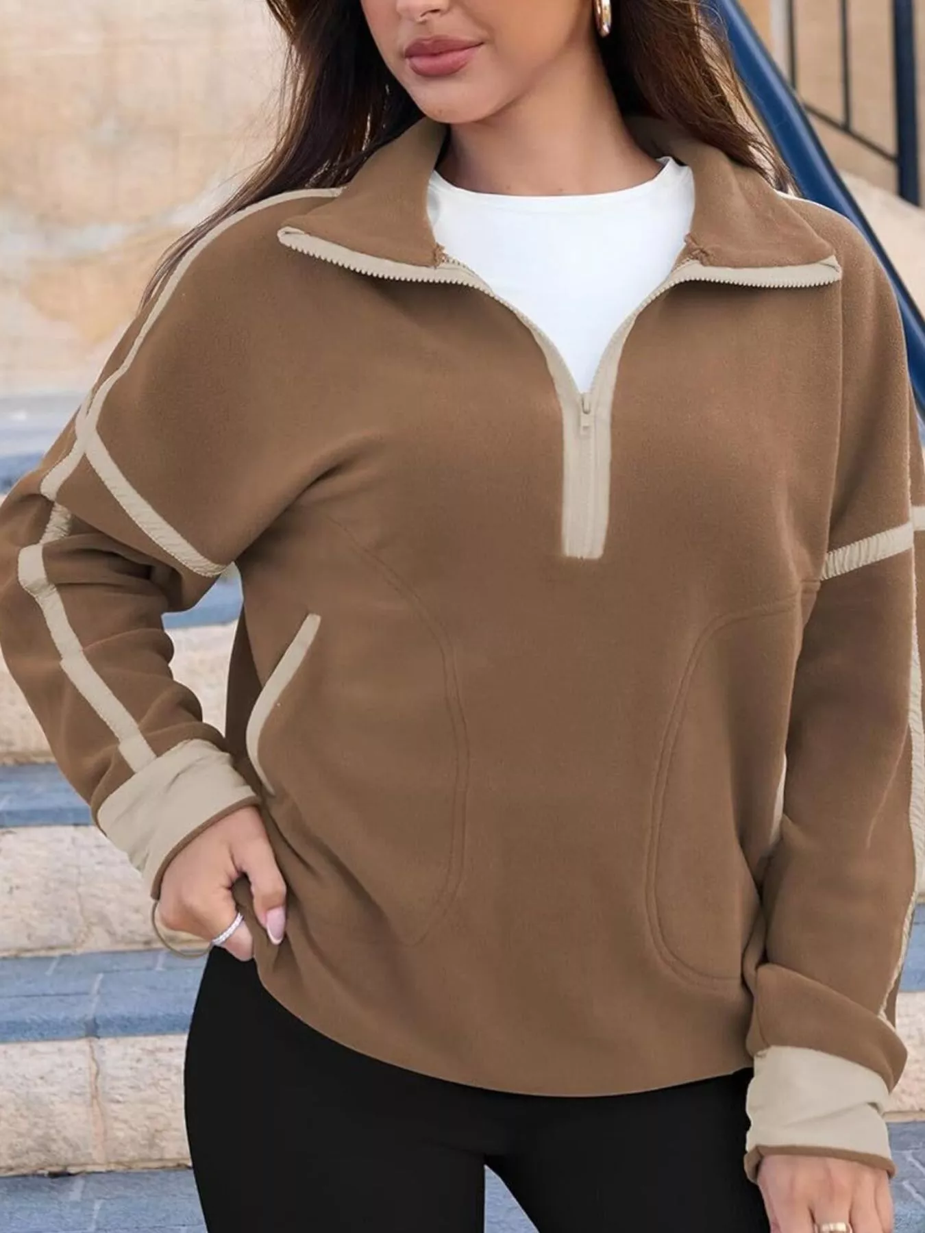 Half Zip Dropped Shoulder Sweatshirt - Image 12