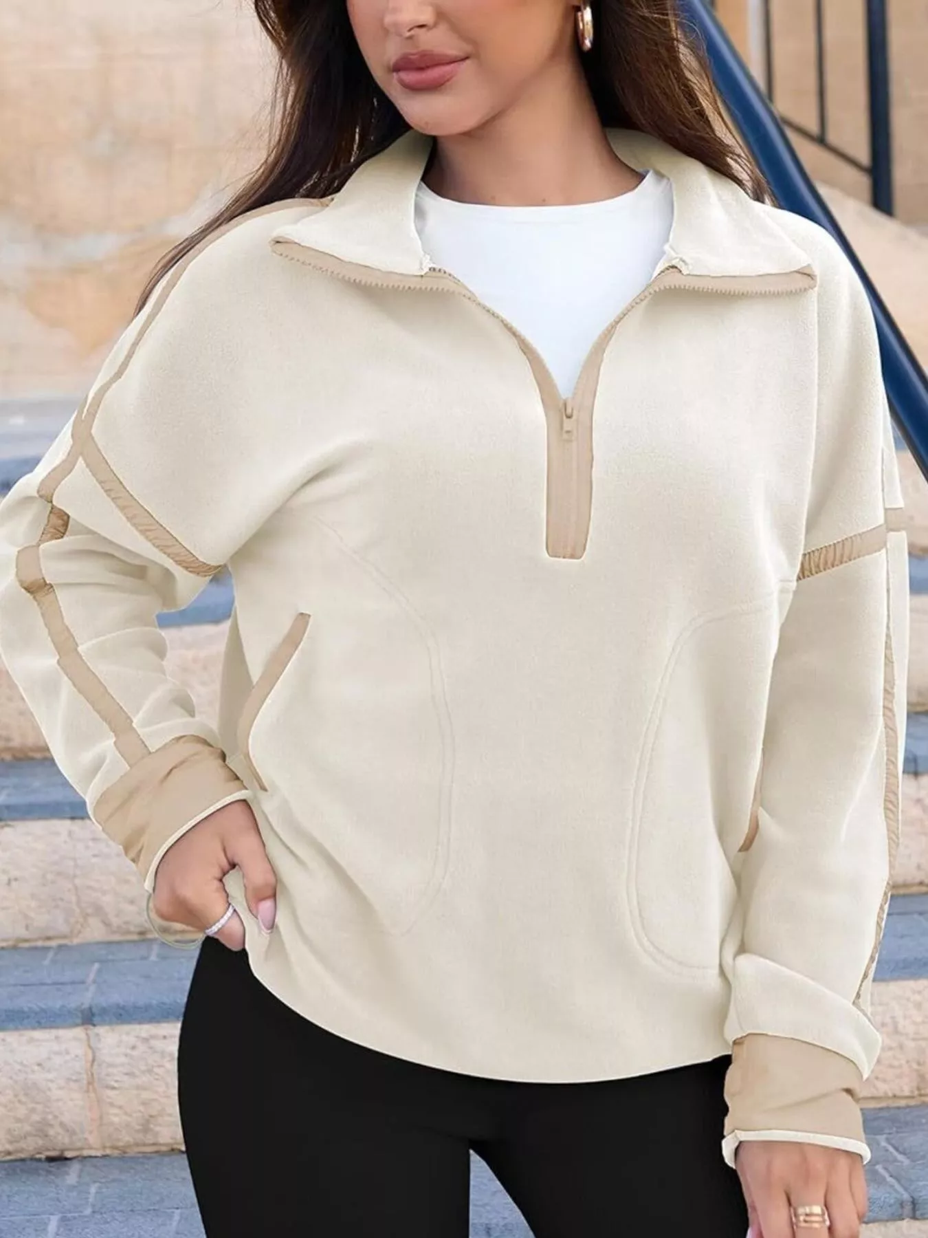 Half Zip Dropped Shoulder Sweatshirt - Image 17