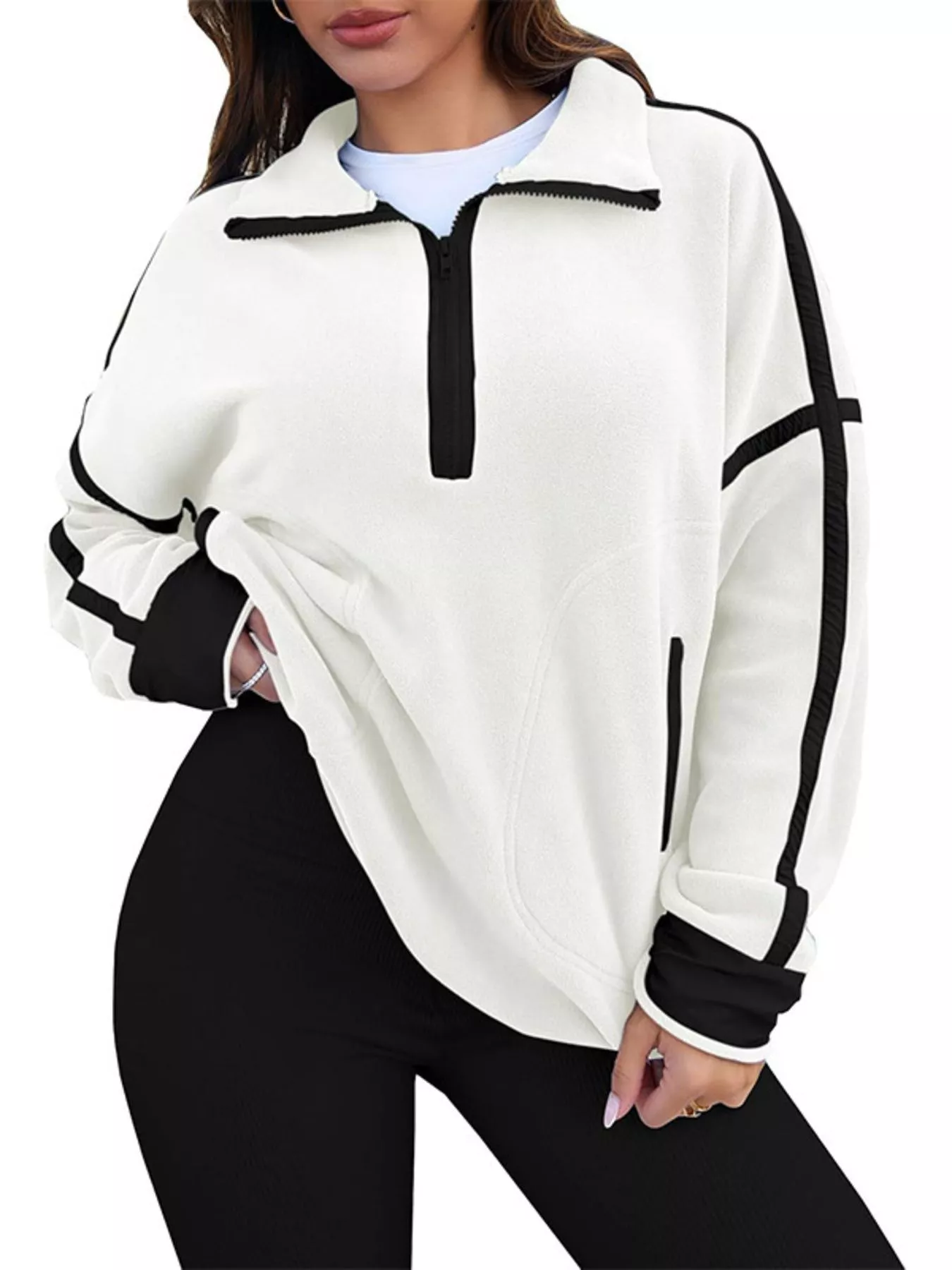 Half Zip Dropped Shoulder Sweatshirt - Image 25