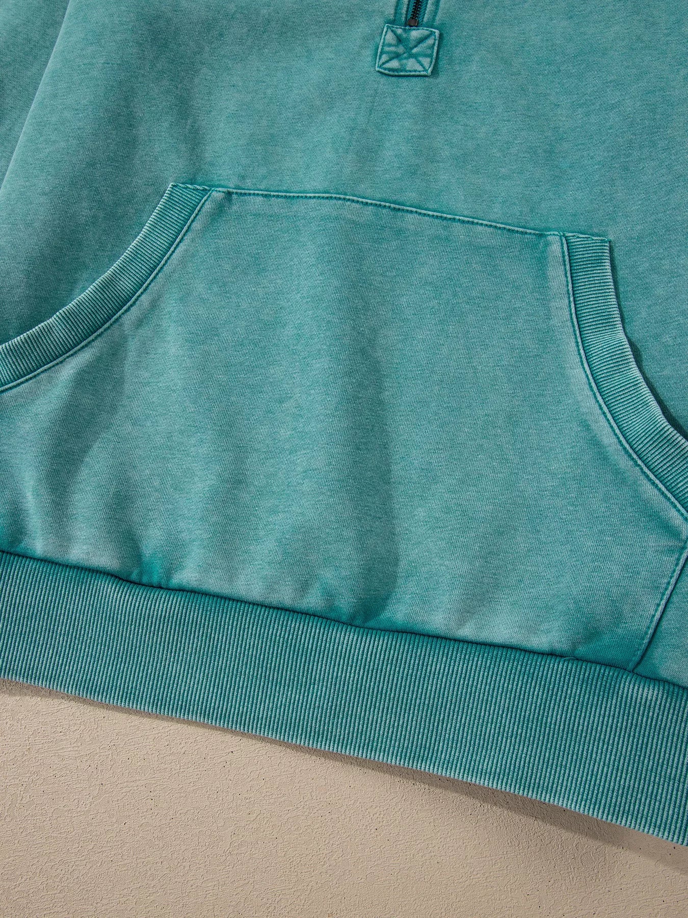 Half Zip Kangaroo Pocket Mineral Wash Baggy Hoodie - Image 12