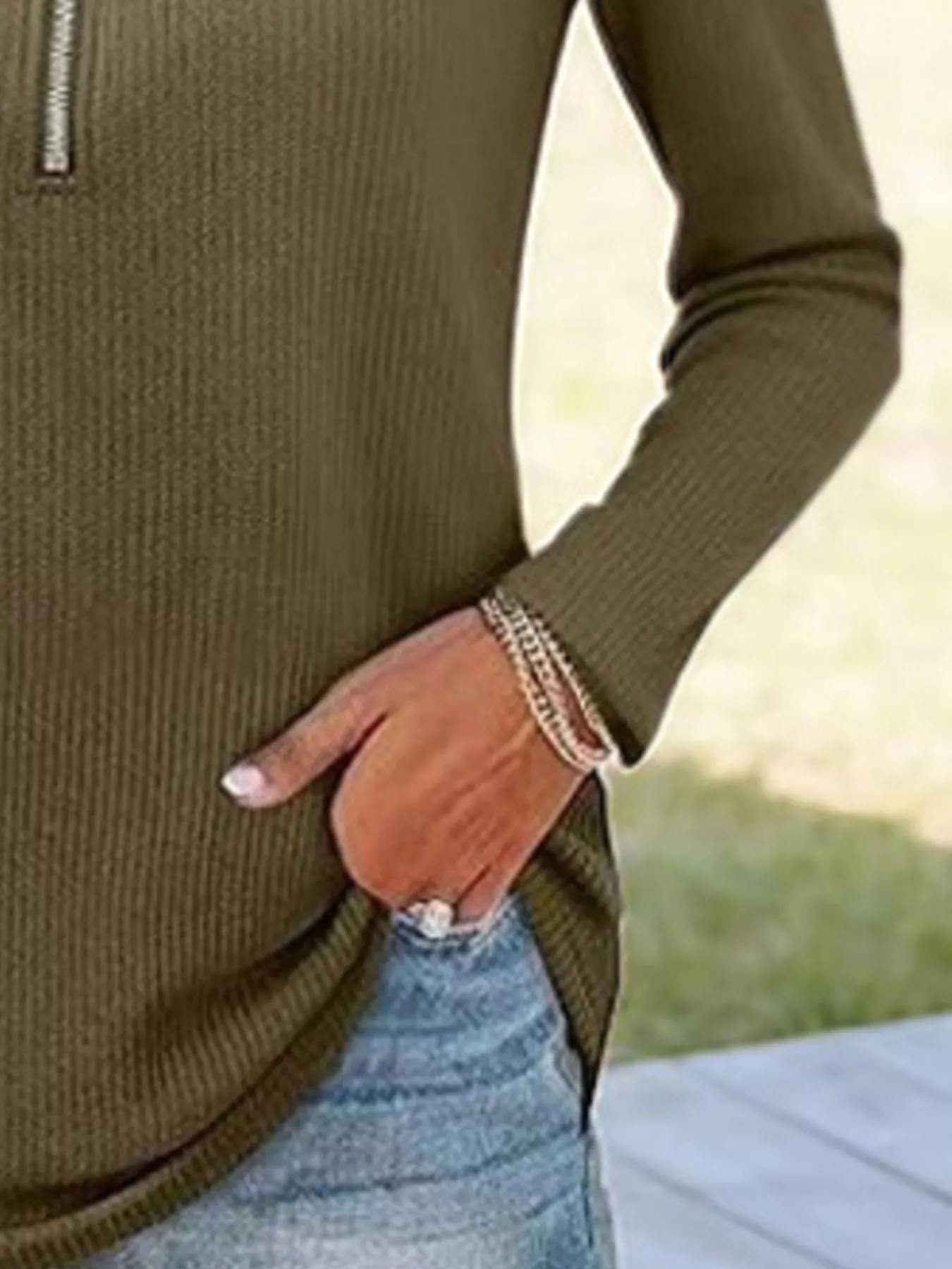 Half Zip Long Sleeve Knit Top - Image 3
