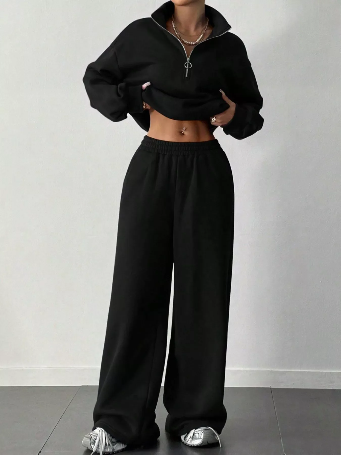 Half-Zip Long Sleeve Sweatshirt and Pants Set - Image 3