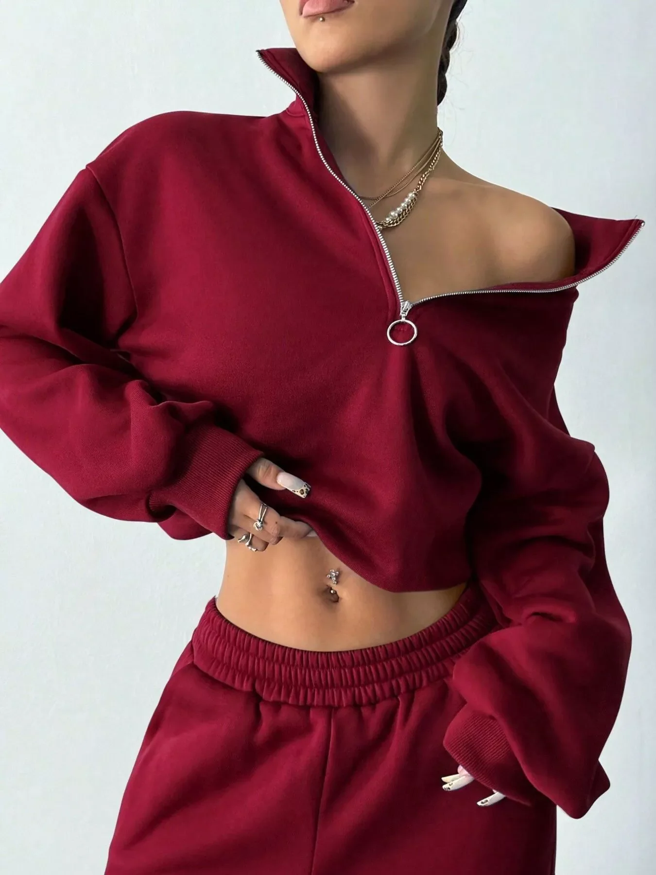 Half-Zip Long Sleeve Sweatshirt and Pants Set - Image 9