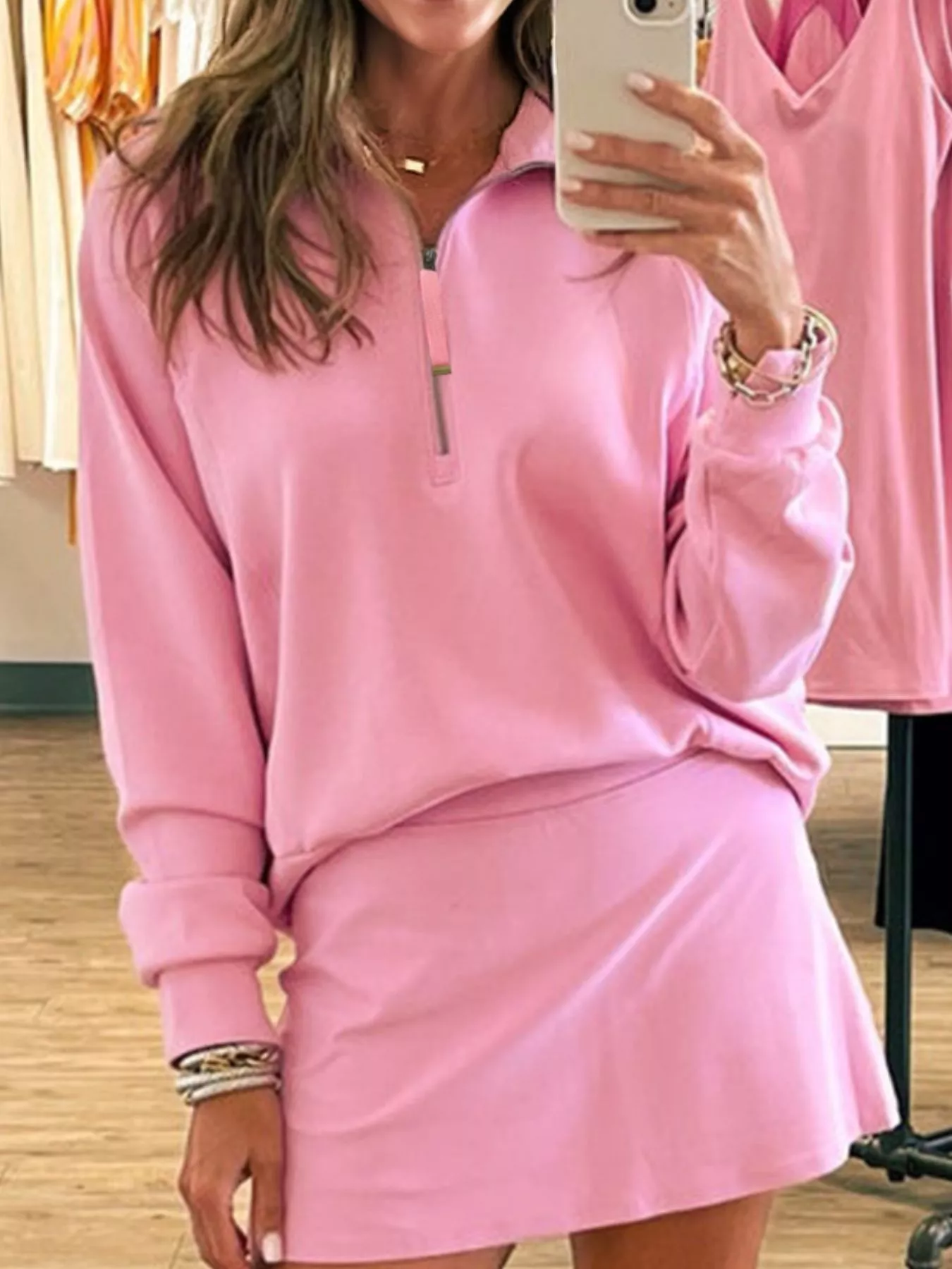 Half Zip Long Sleeve Top and Mini Skirt 2pcs Outfit - Image 13