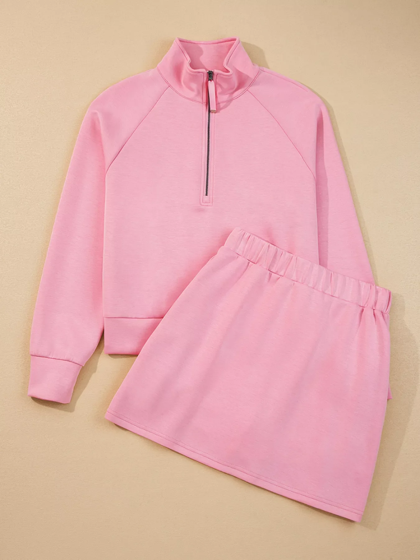 Half Zip Long Sleeve Top and Mini Skirt 2pcs Outfit - Image 14