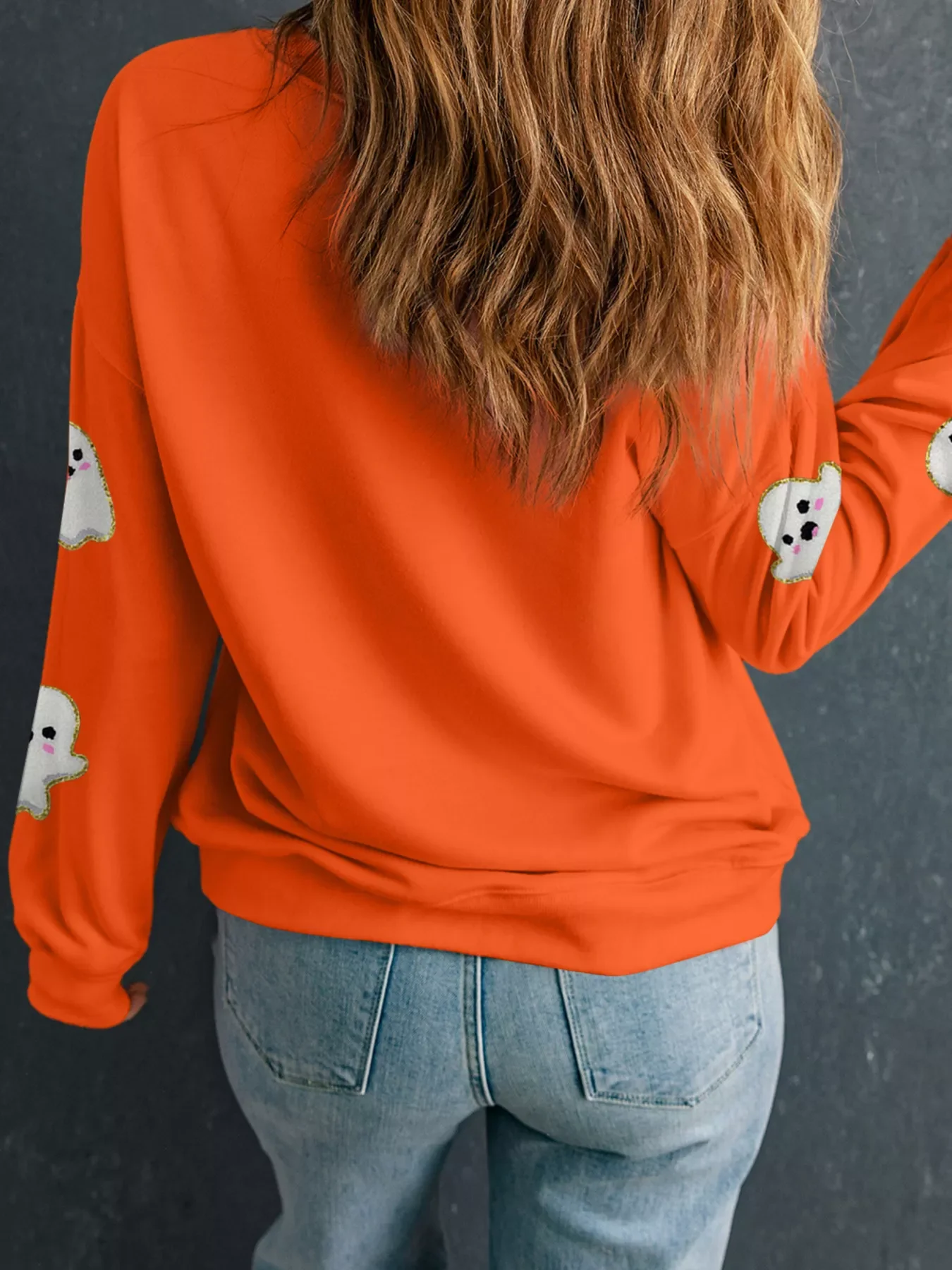 Halloween Ghost Patched Pattern Holiday Sweatshirt - Image 2