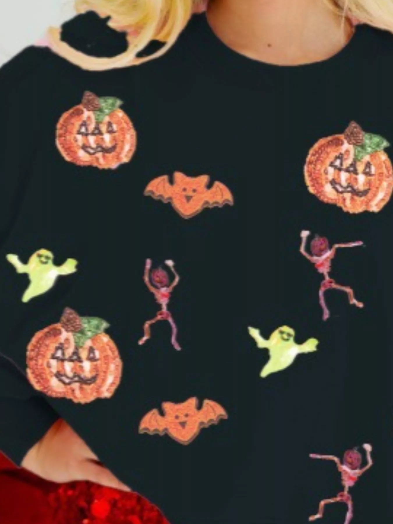 Halloween Sequin Round Neck Long Sleeve Sweatshirt - Image 17