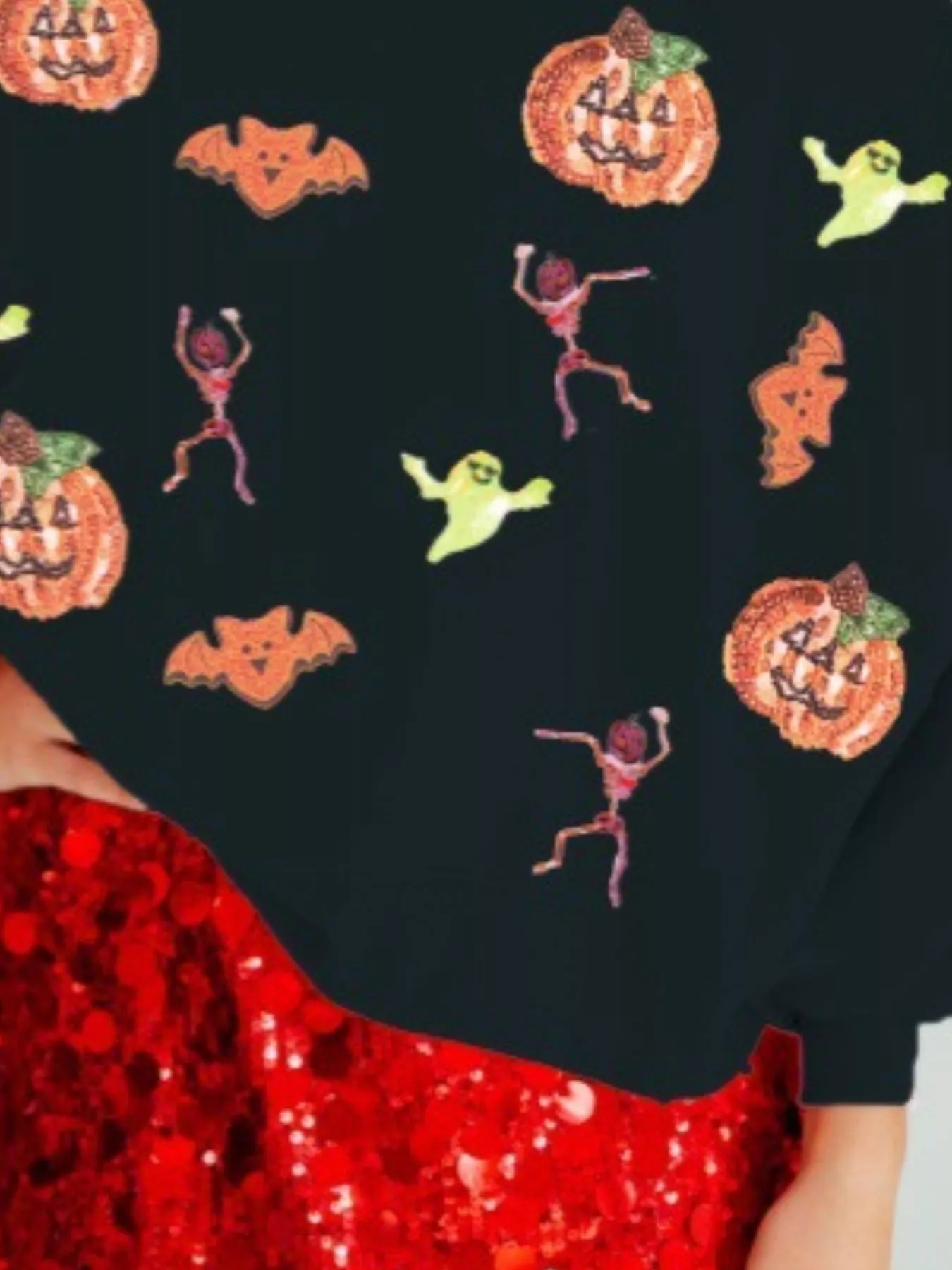 Halloween Sequin Round Neck Long Sleeve Sweatshirt - Image 18
