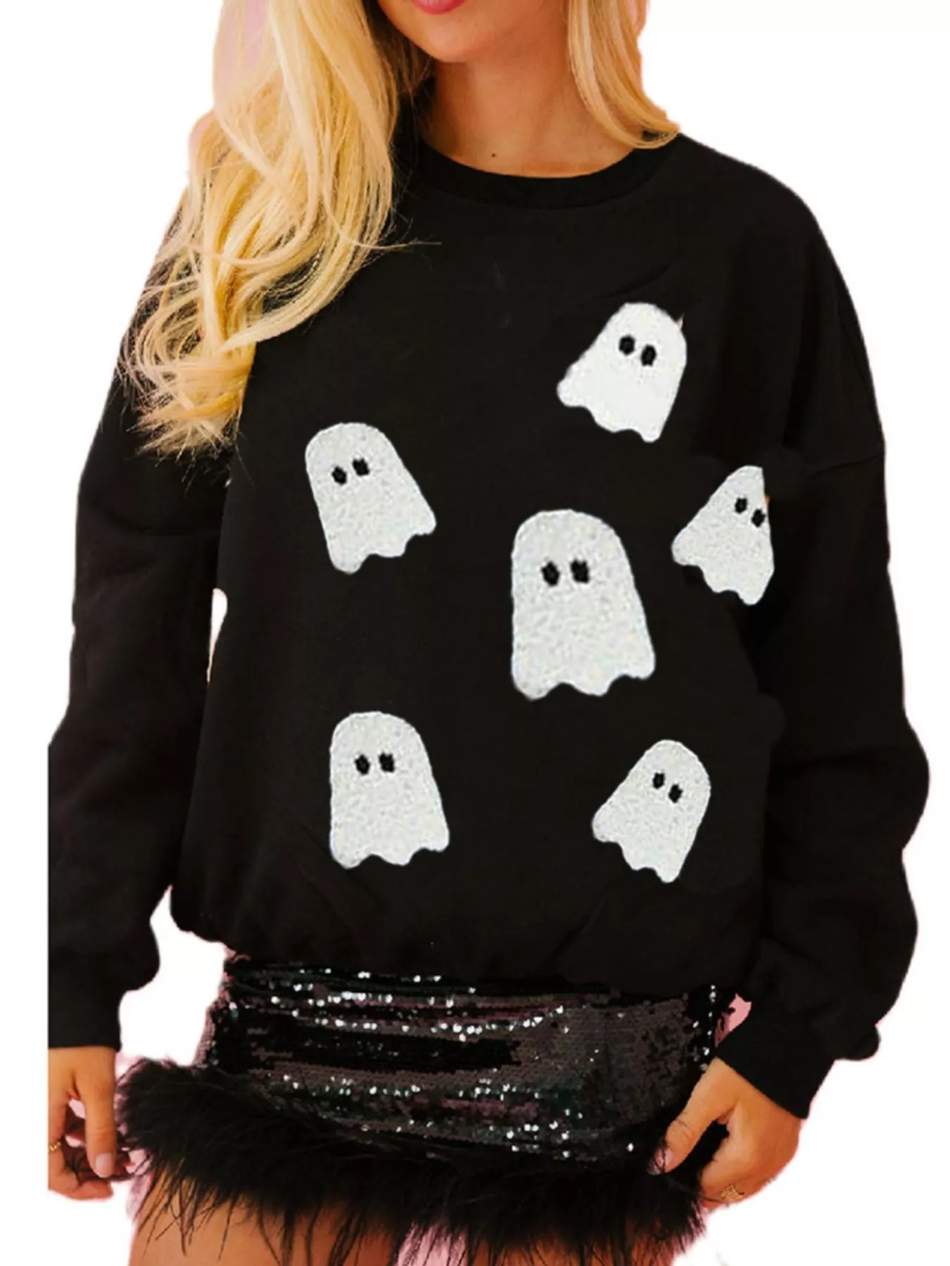 Halloween Sequin Round Neck Sweatshirt - Image 16