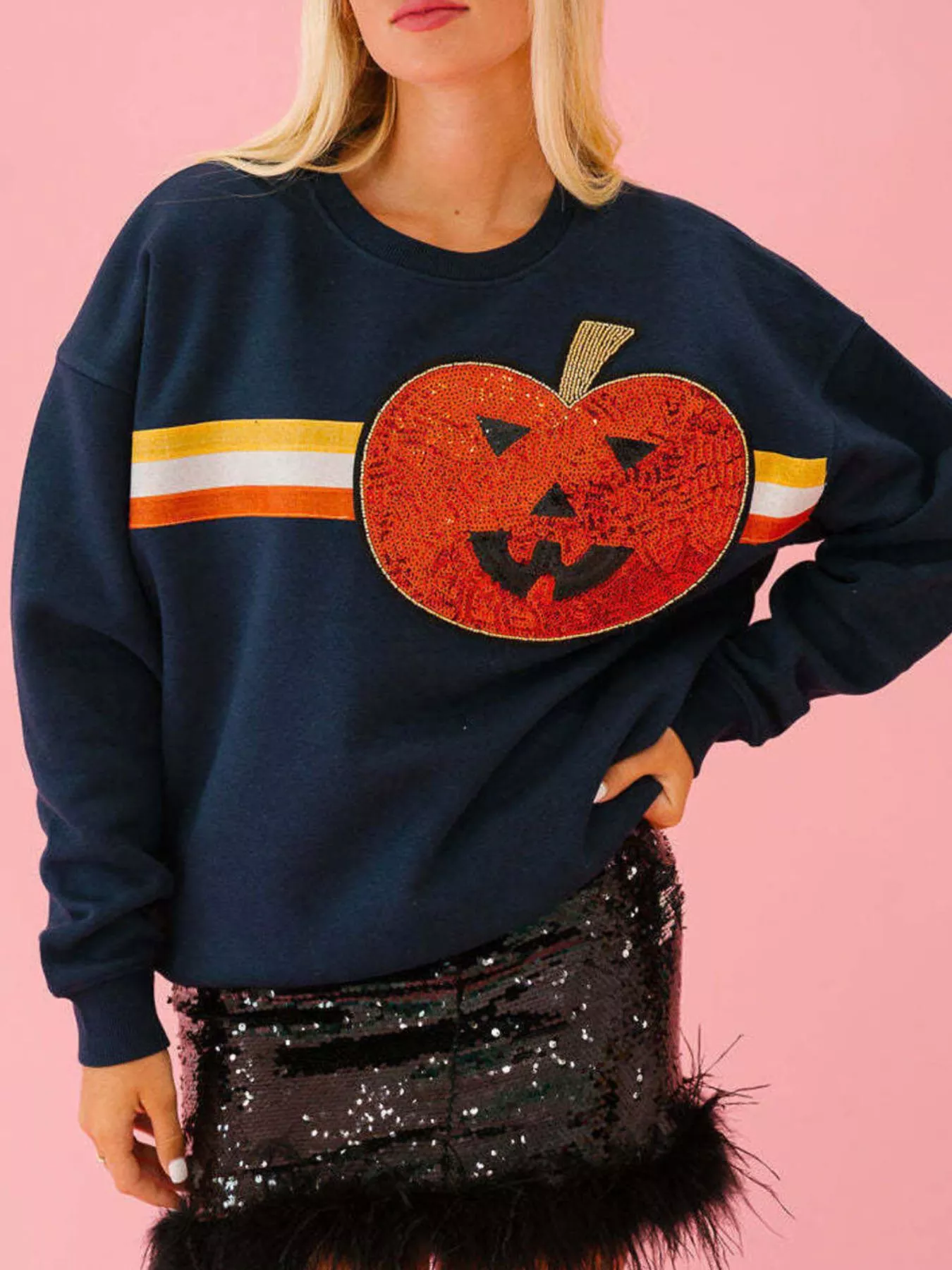 Halloween Sequin Round Neck Sweatshirt - Image 2