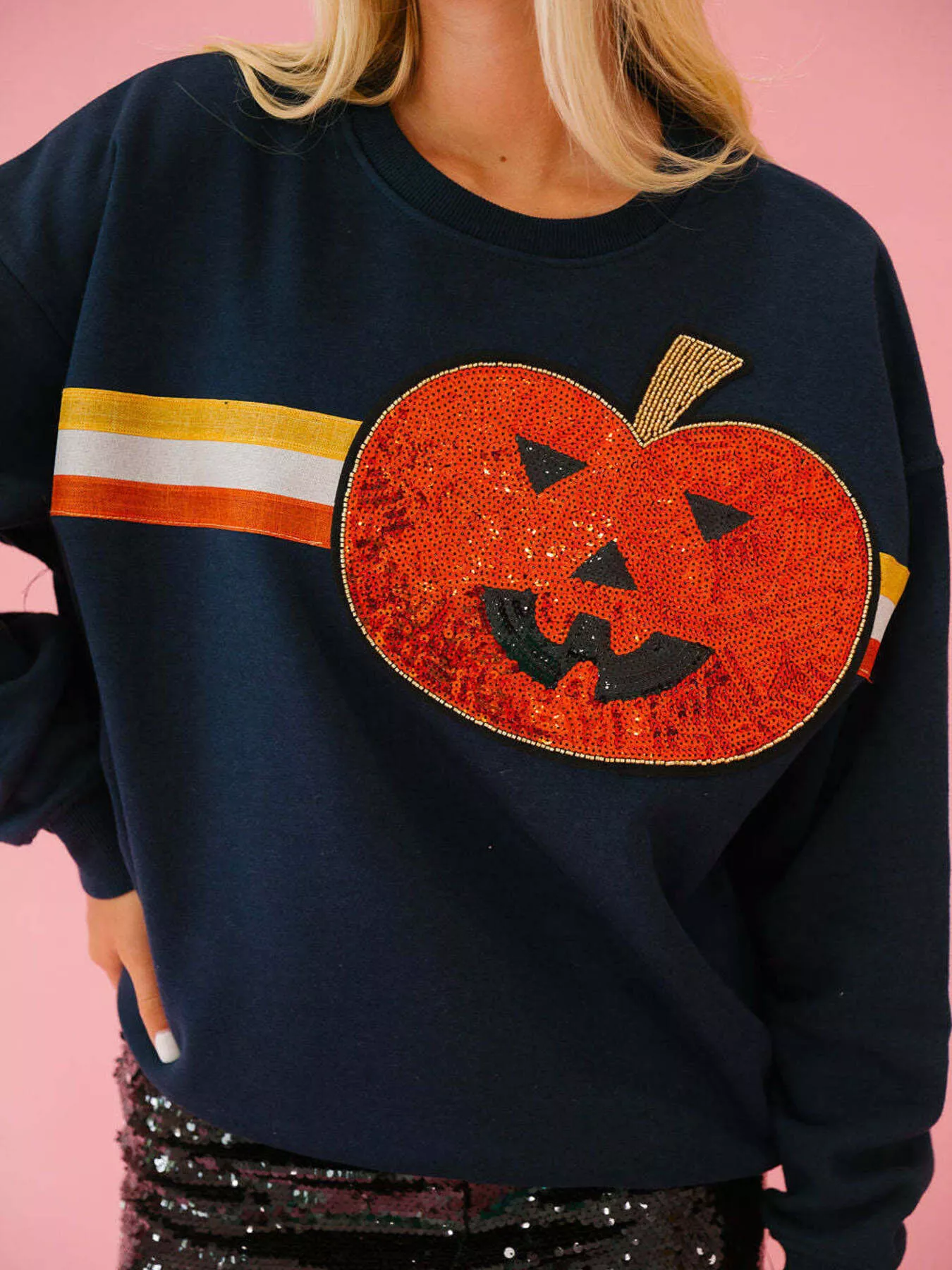 Halloween Sequin Round Neck Sweatshirt - Image 3