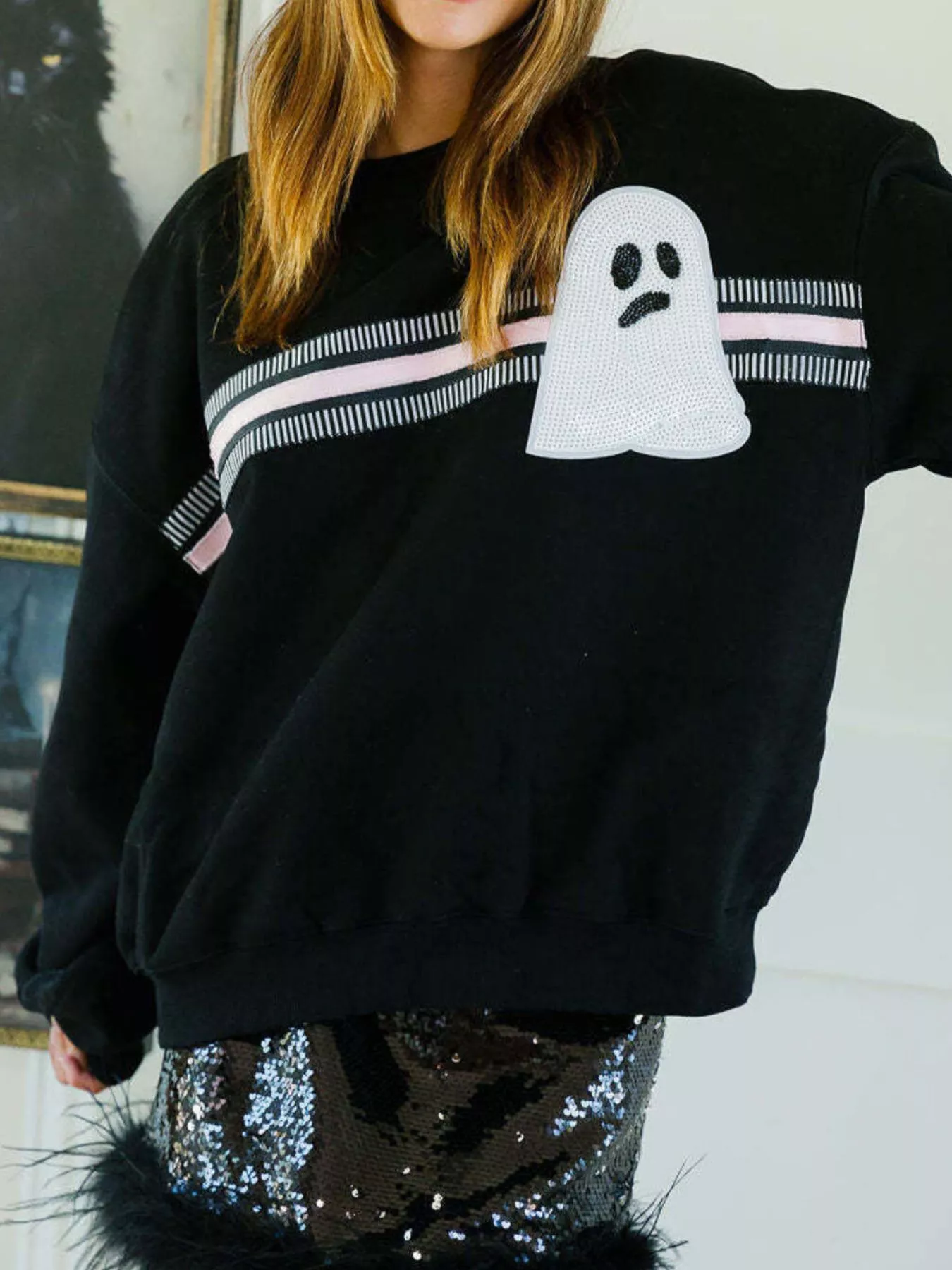 Halloween Sequin Round Neck Sweatshirt - Image 5