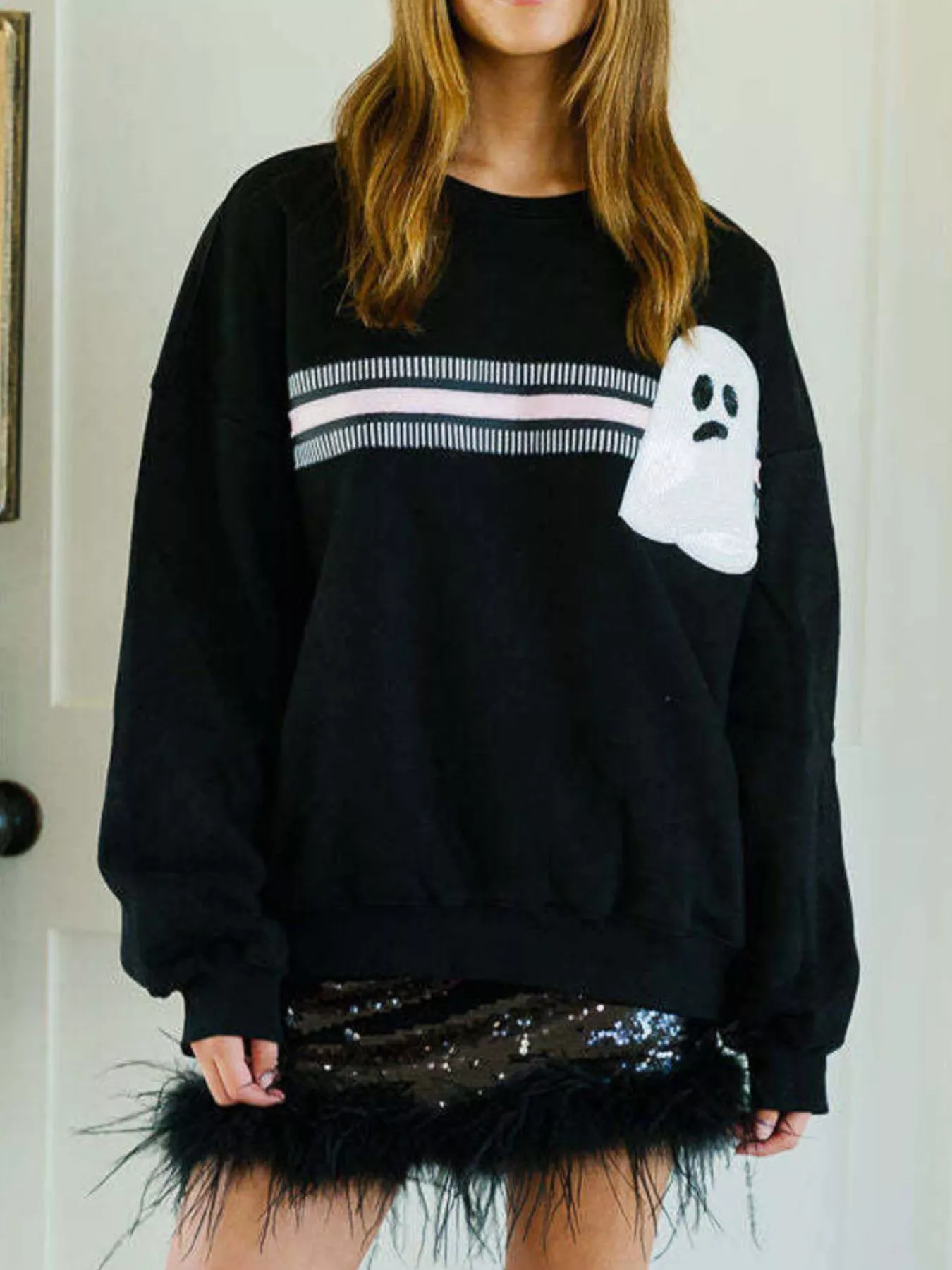 Halloween Sequin Round Neck Sweatshirt - Image 7