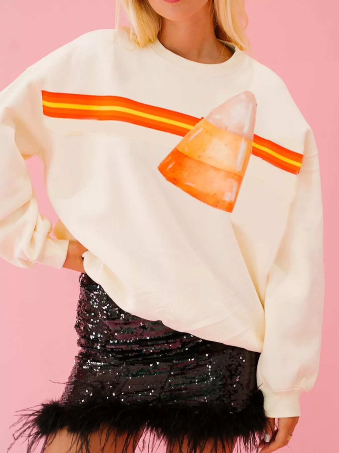 Halloween Sequin Round Neck Sweatshirt - Image 8