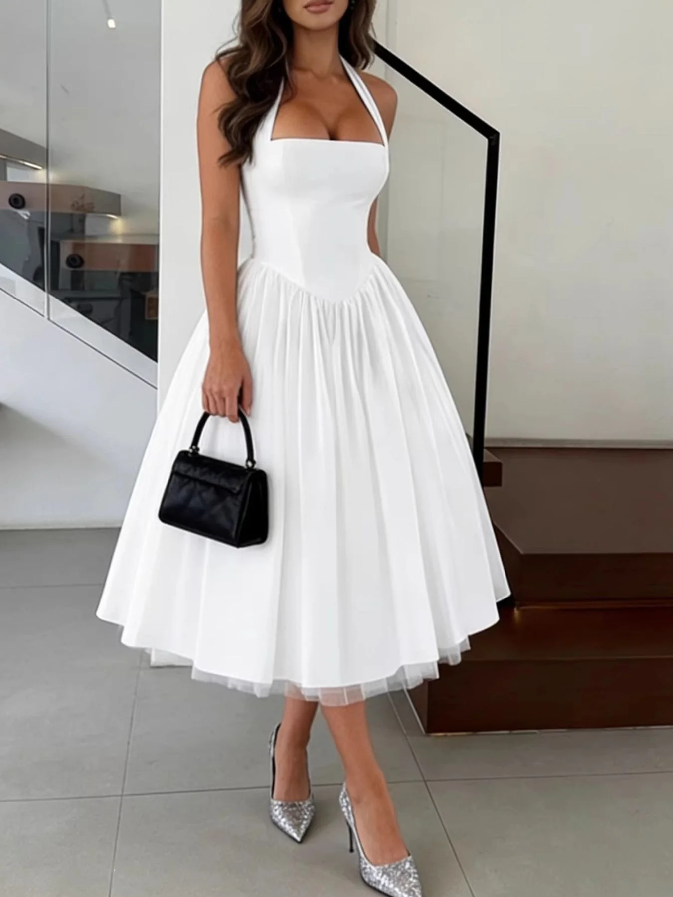 Halter Neck A-Line Midi Dress - Image 2