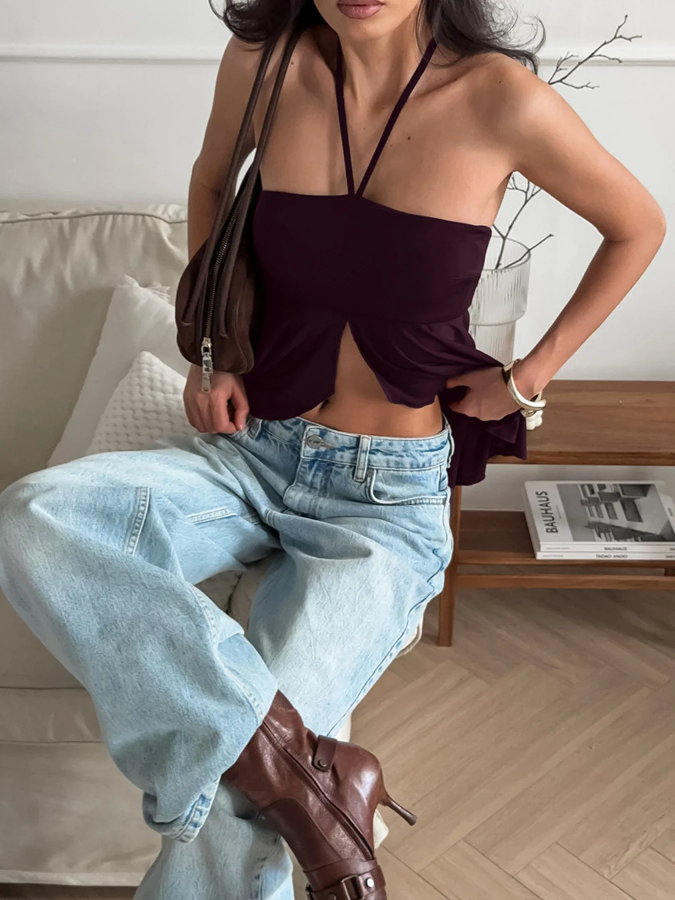 Halter Neck Asymmetrical Hem Cami - Image 2