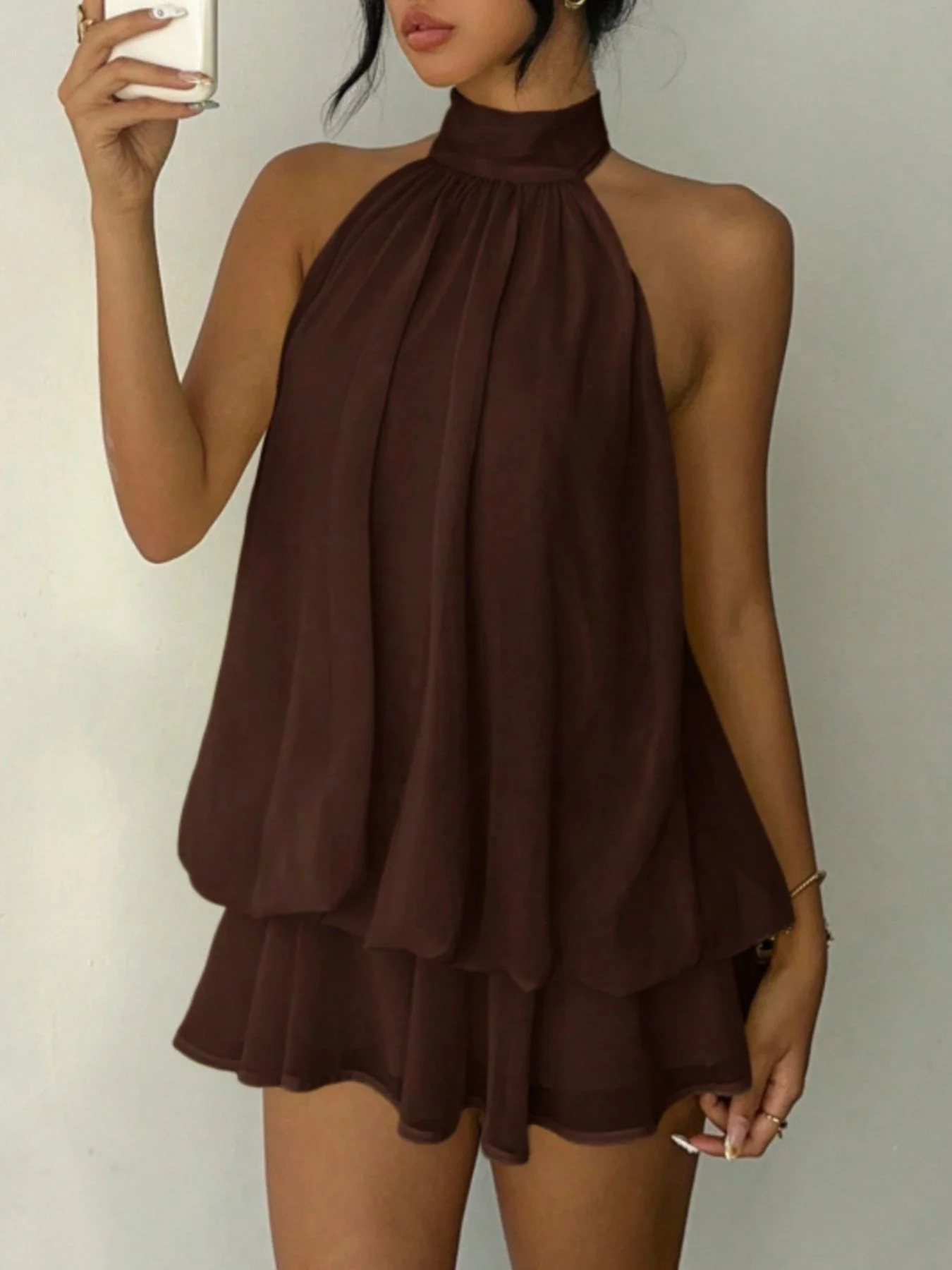 Halter Neck Layered Mini Dress - Image 19