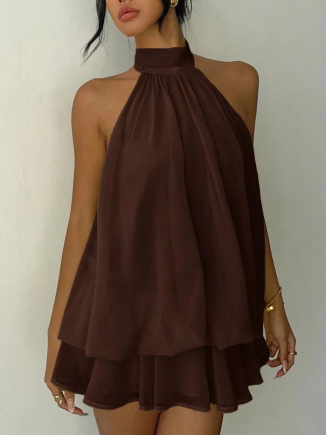 Halter Neck Layered Mini Dress - Image 20