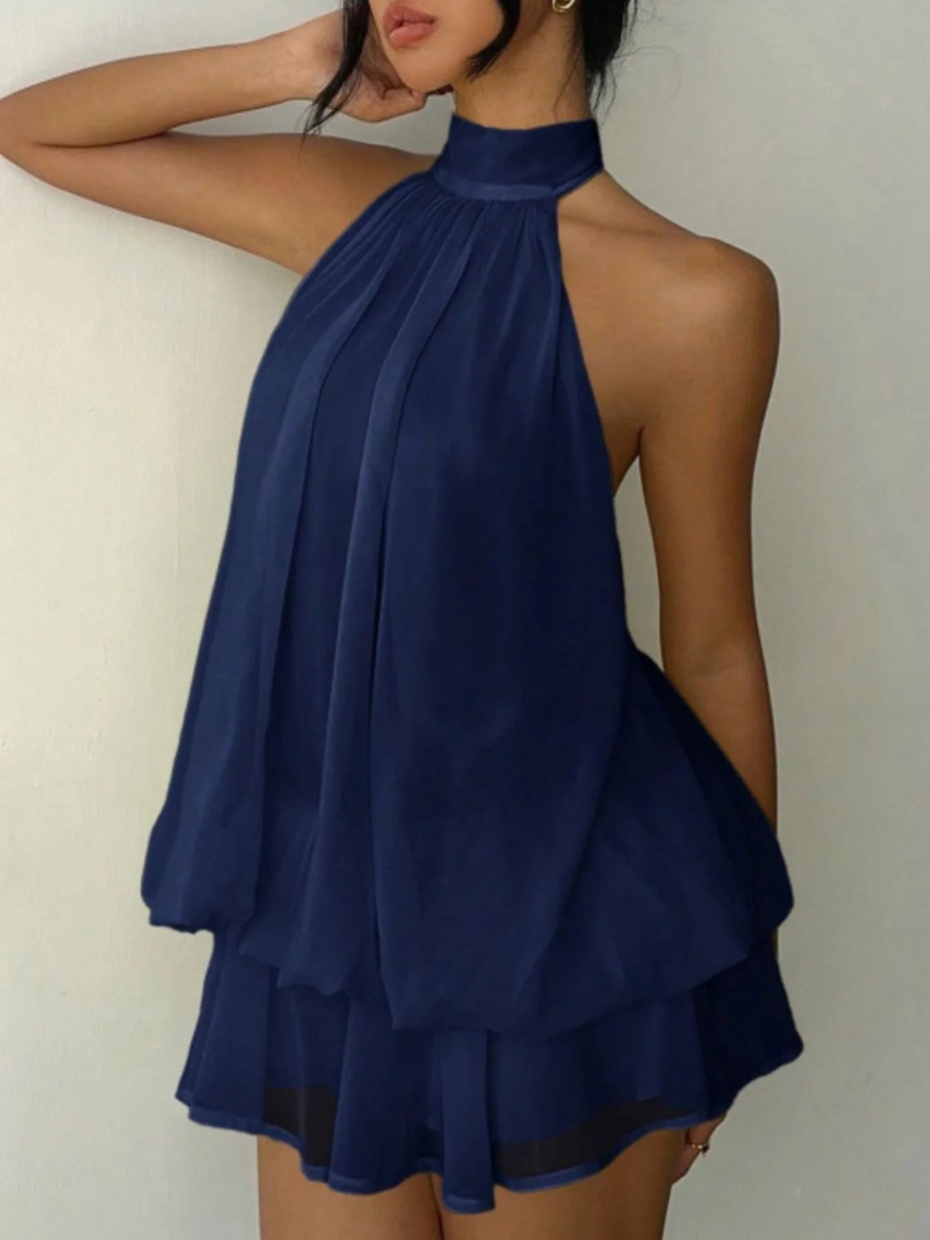 Halter Neck Layered Mini Dress - Image 3