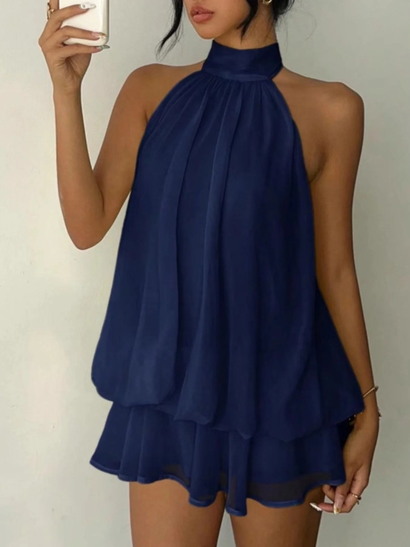 Halter Neck Layered Mini Dress - Image 5