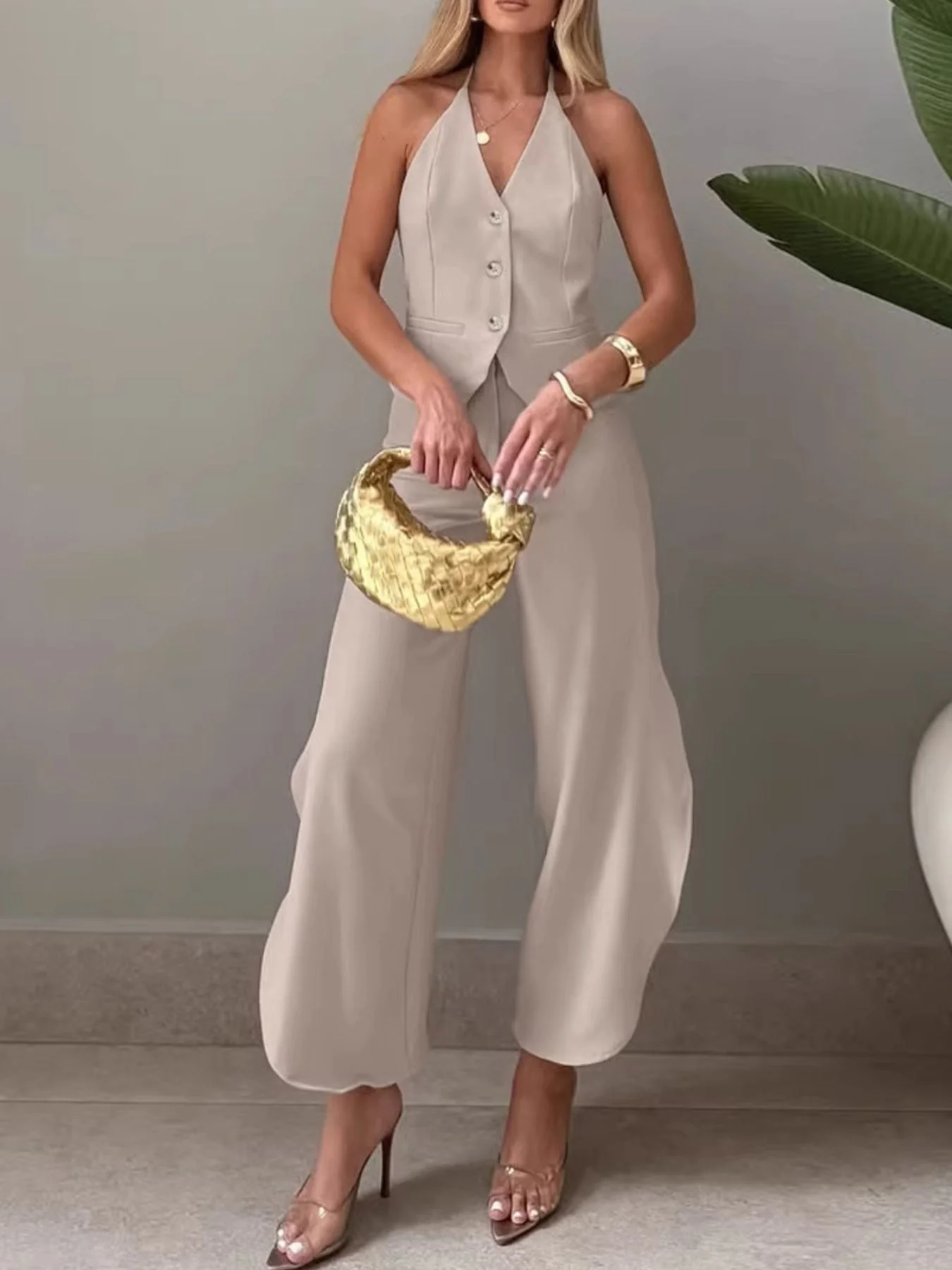 Halter Neck Vest & Wide Leg Pants Set - Image 5