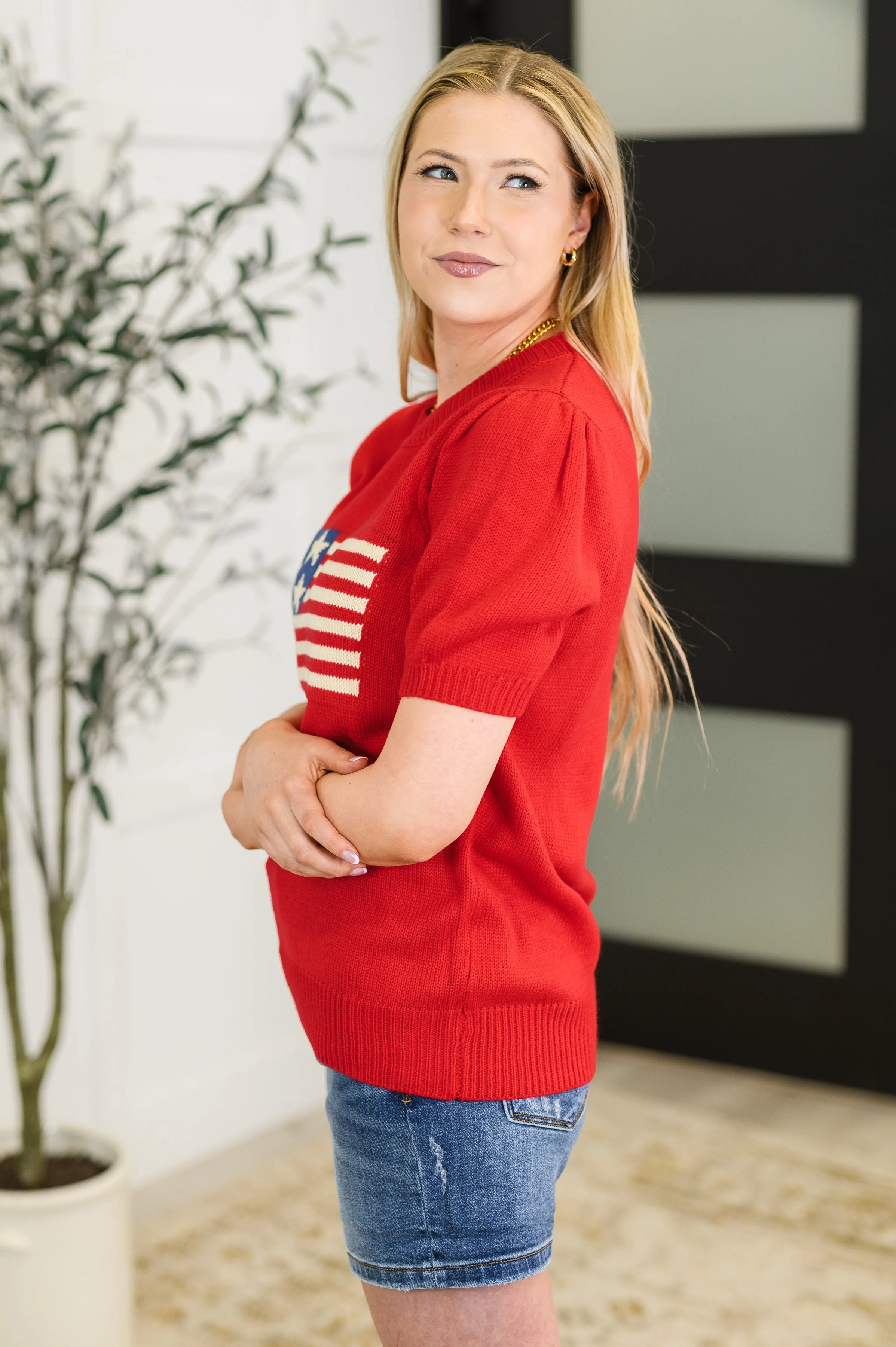 Hand Over Heart Graphic Knit Top in Red - Image 3