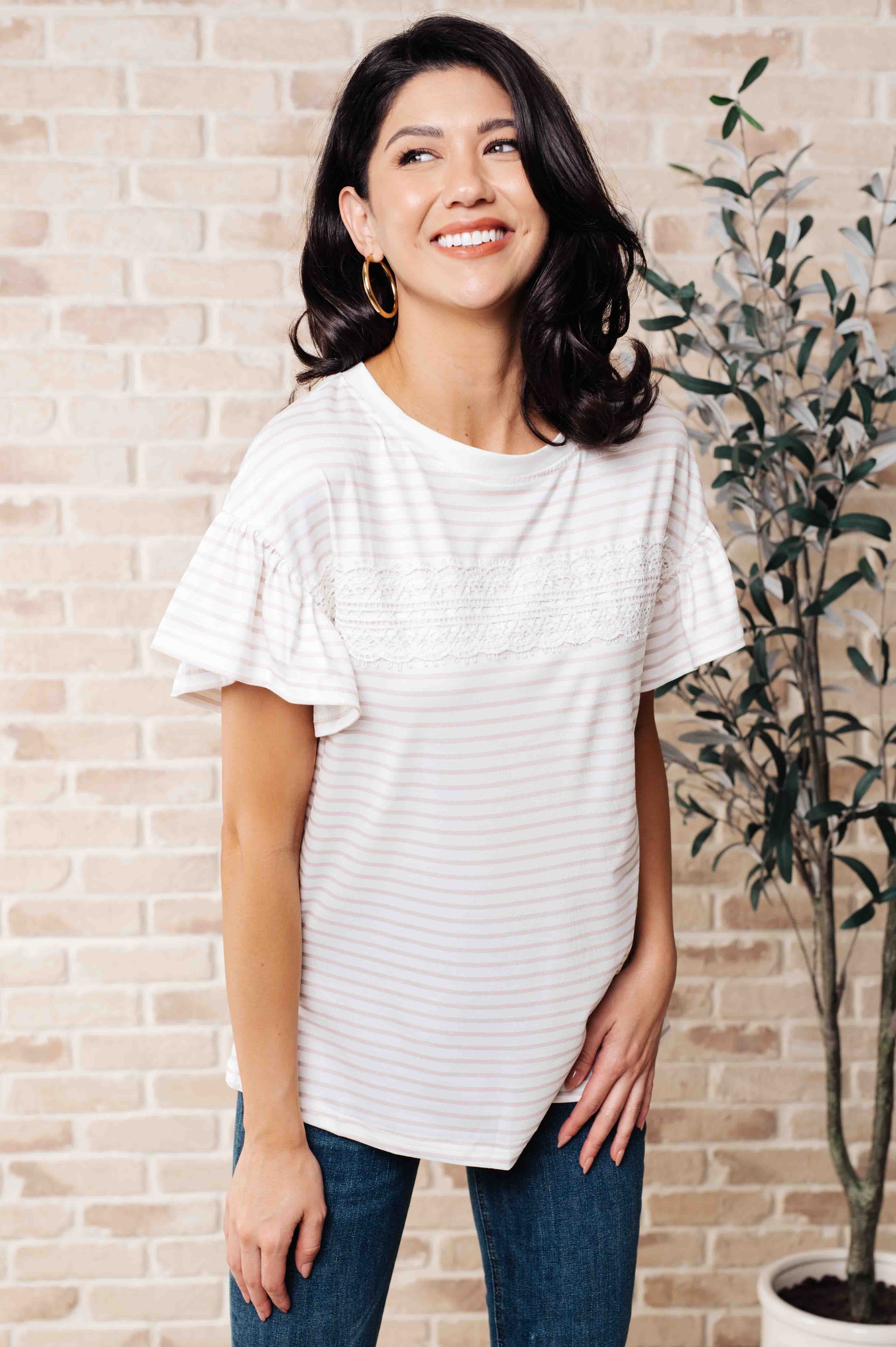 Hand to Hold Lace Detail Striped Top - Image 2