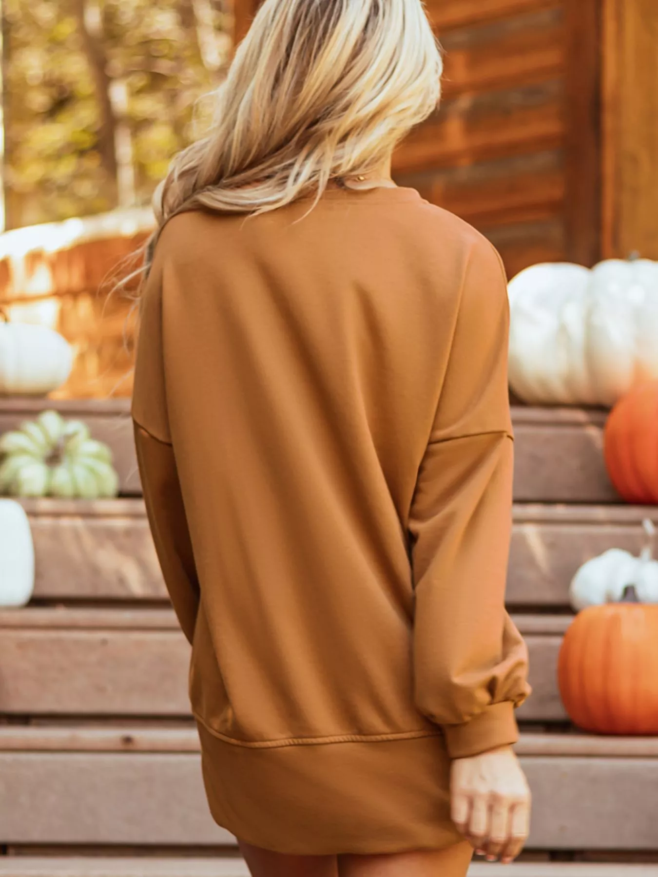 Happy Halloween Graphic Notched Long Sleeve Loose Top - Image 2