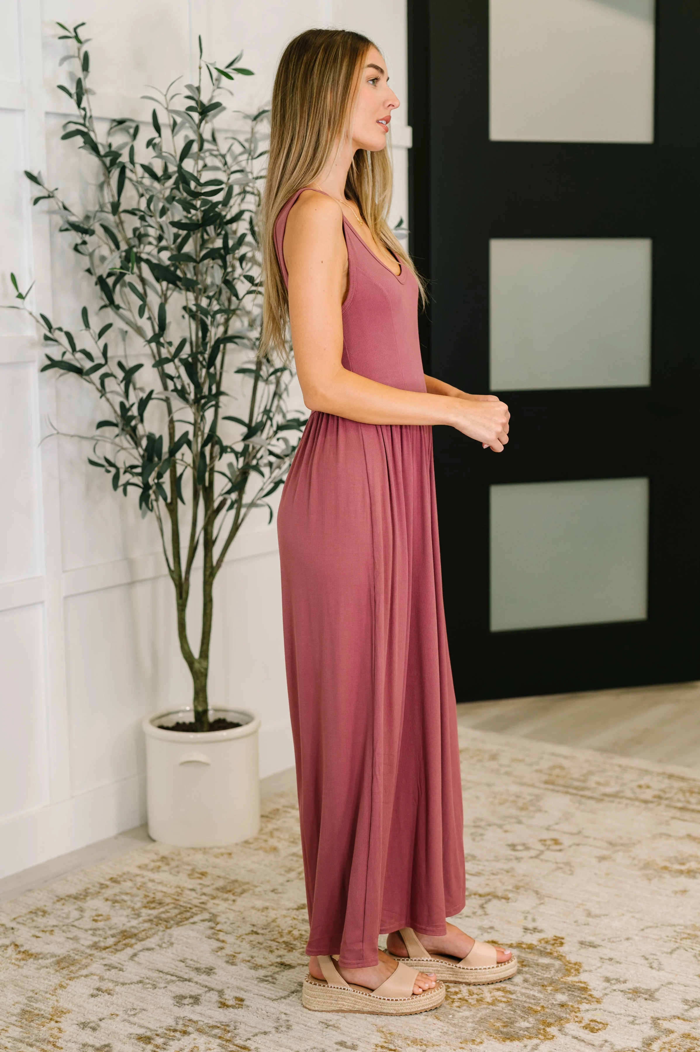 Head to Toe Whoa Gathered Wide Leg Jumpsuit in Mauve - Image 4