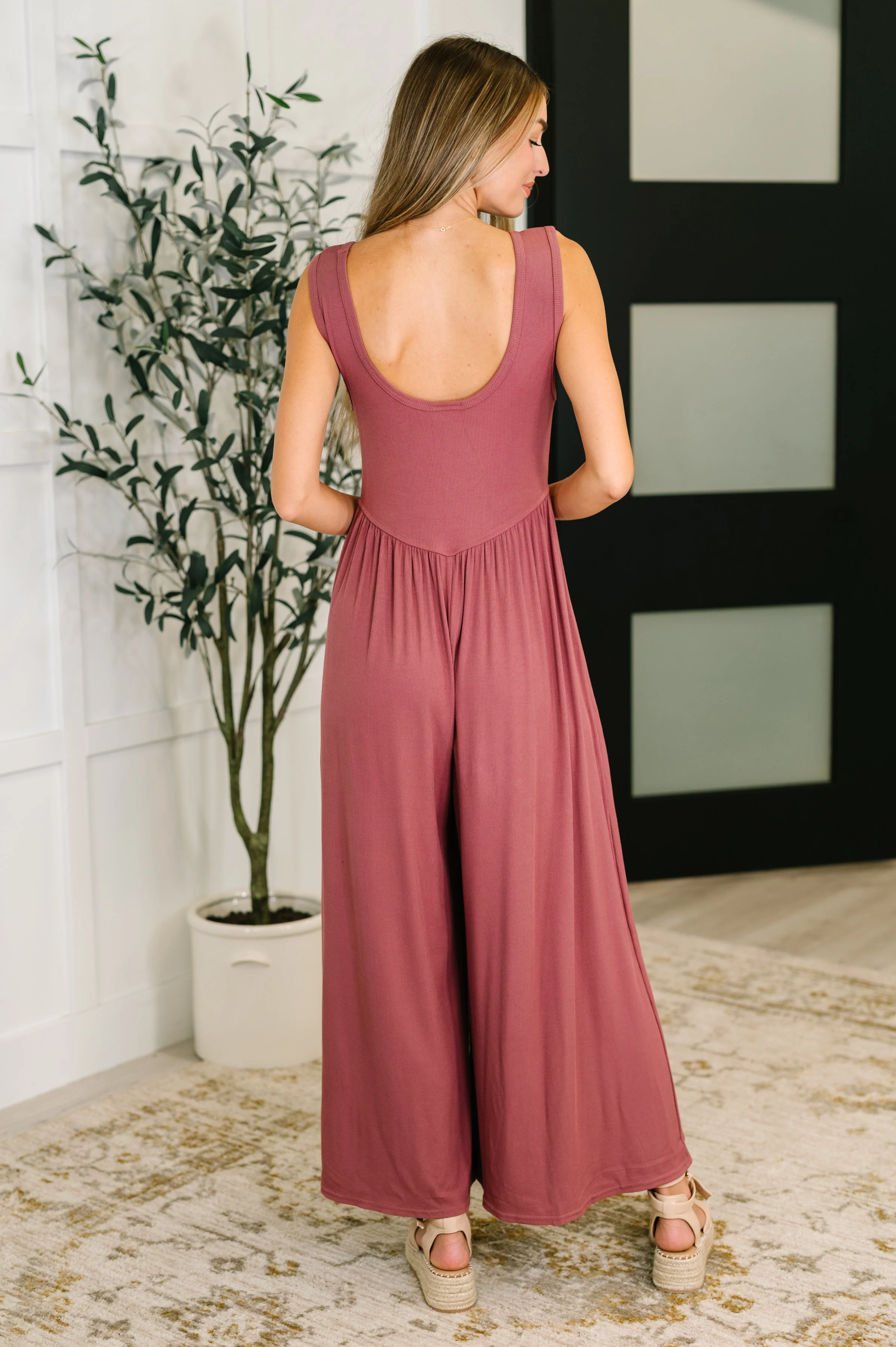 Head to Toe Whoa Gathered Wide Leg Jumpsuit in Mauve - Image 5