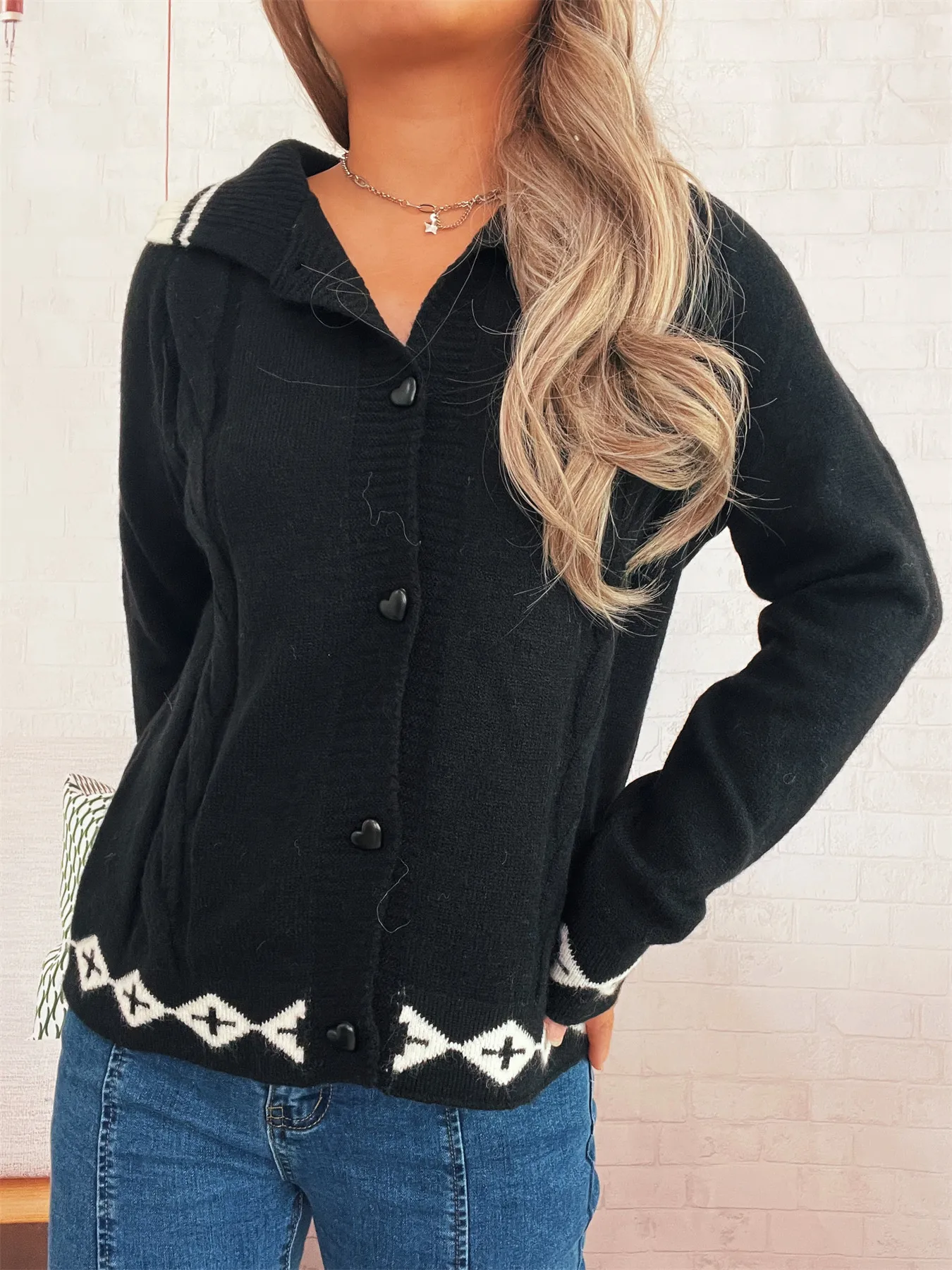 Heart Button Long Sleeve Cardigan - Image 5