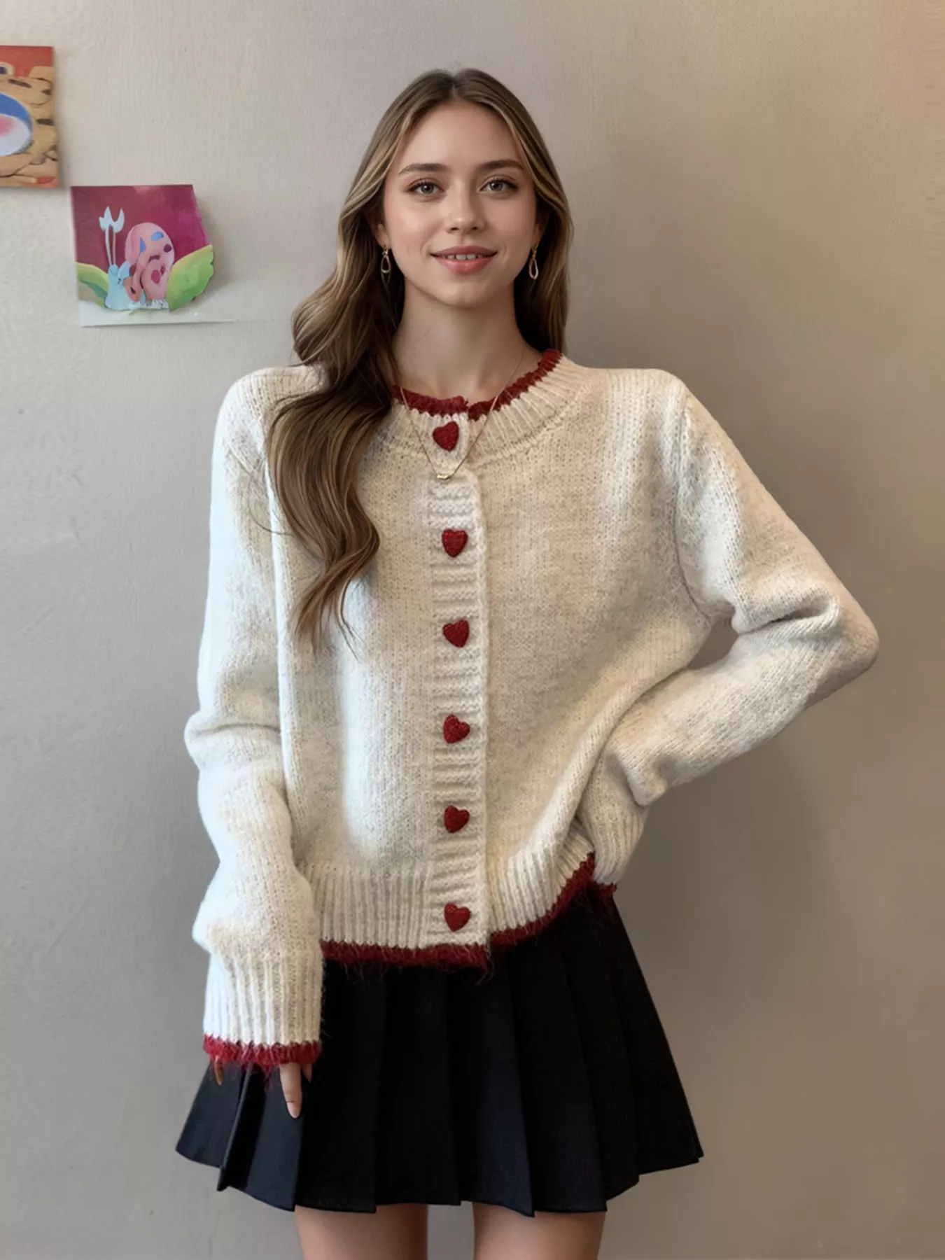 Heart Button Up Knit Cardigan