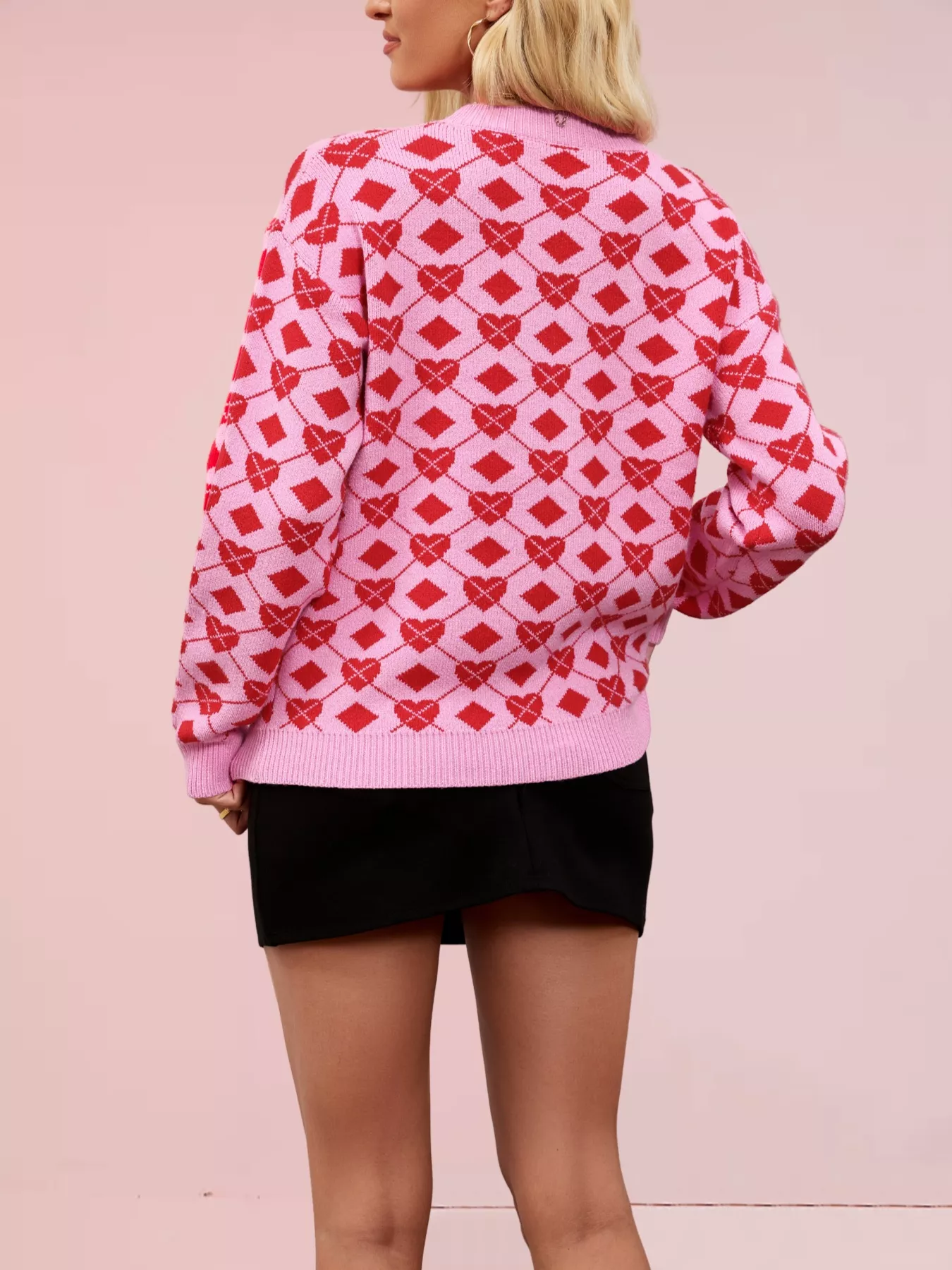 Heart & Diamond Pattern Long Sleeve Sweater - Image 9