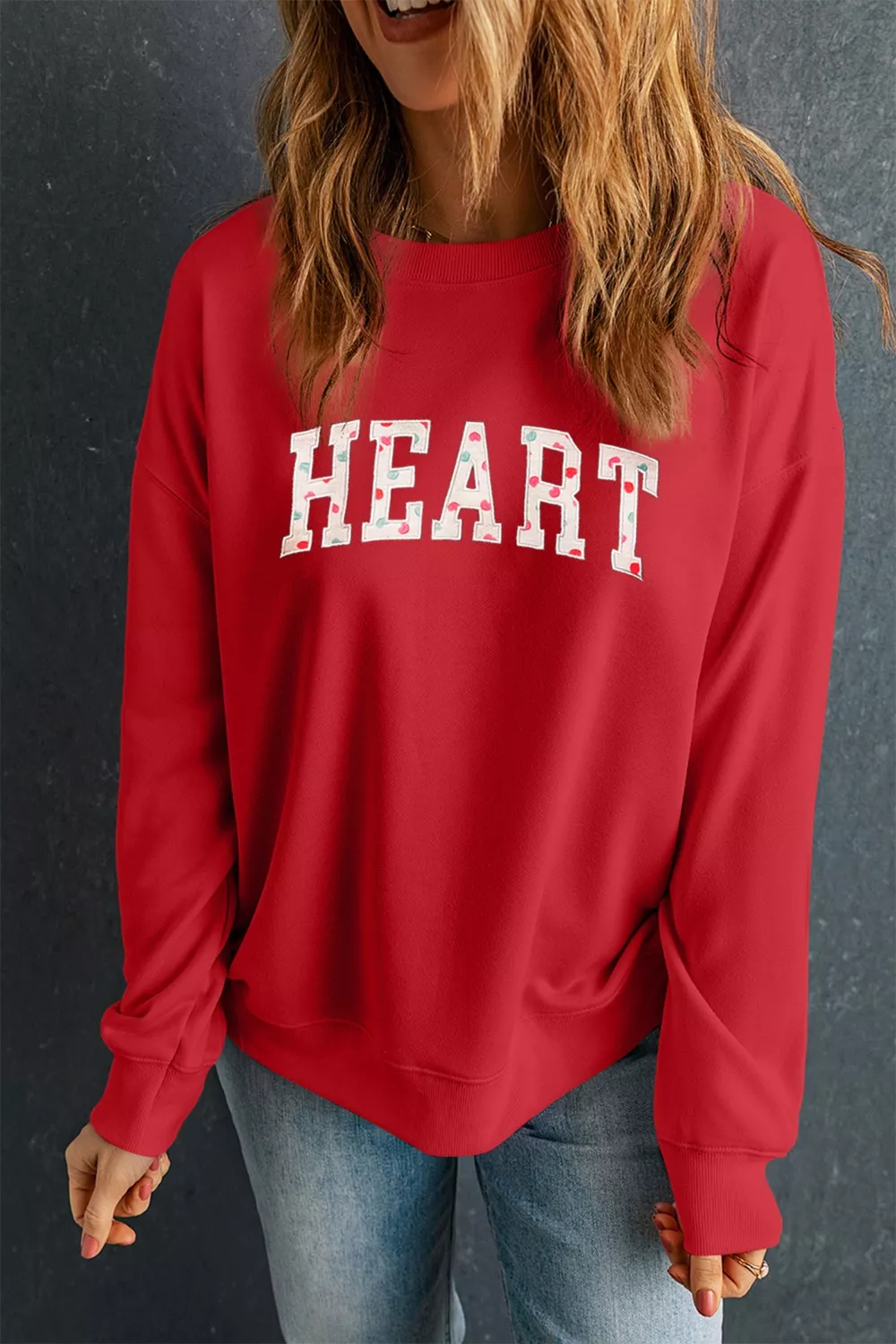 HEART Embroidered Patched Graphic Valentine Sweatshirt - Image 4