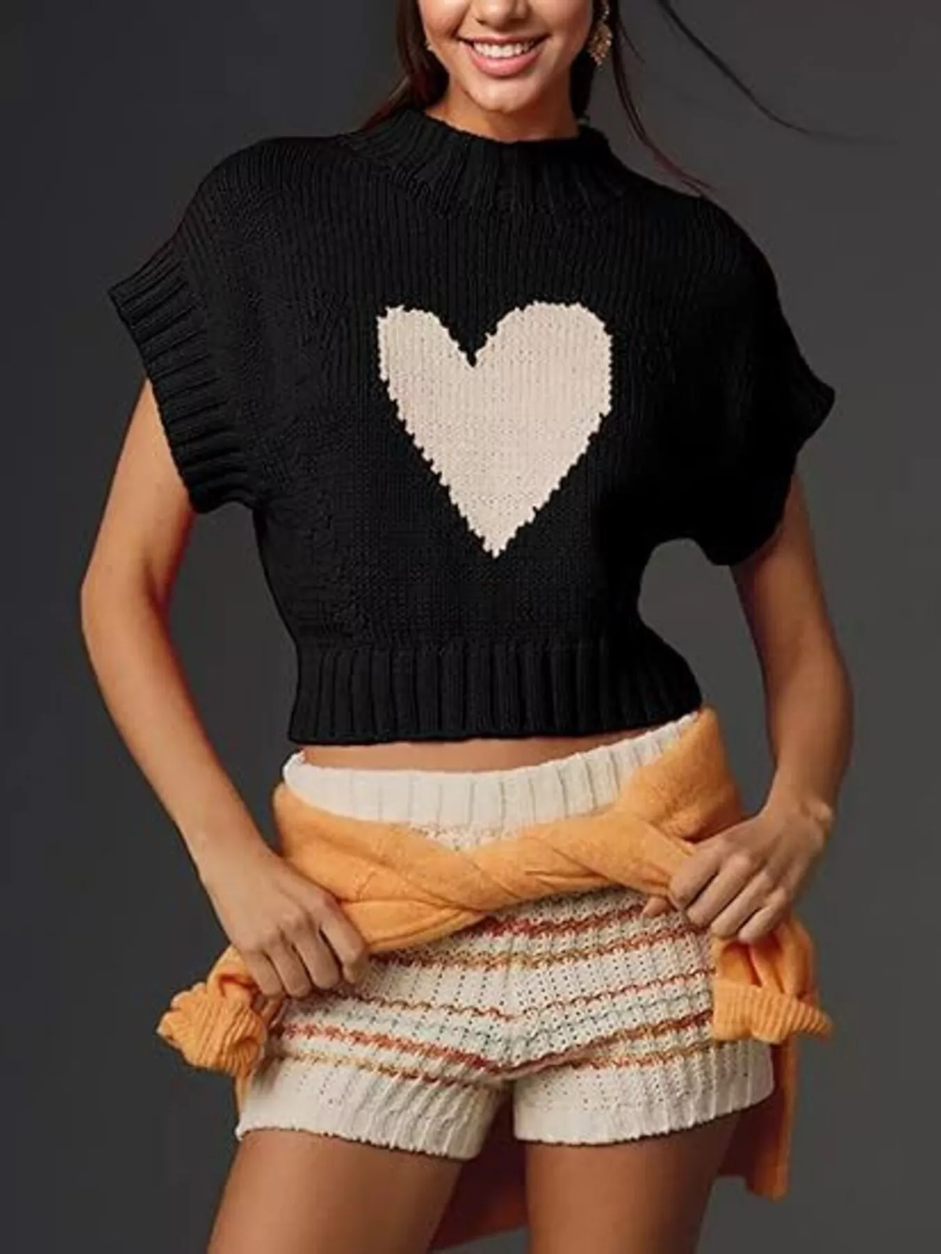 Heart Graphic Short Sleeve Knit Sweater - Image 4