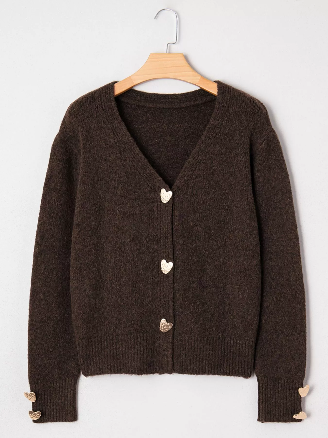 Heart Metal Button V Neck Cardigan Sweater - Image 6