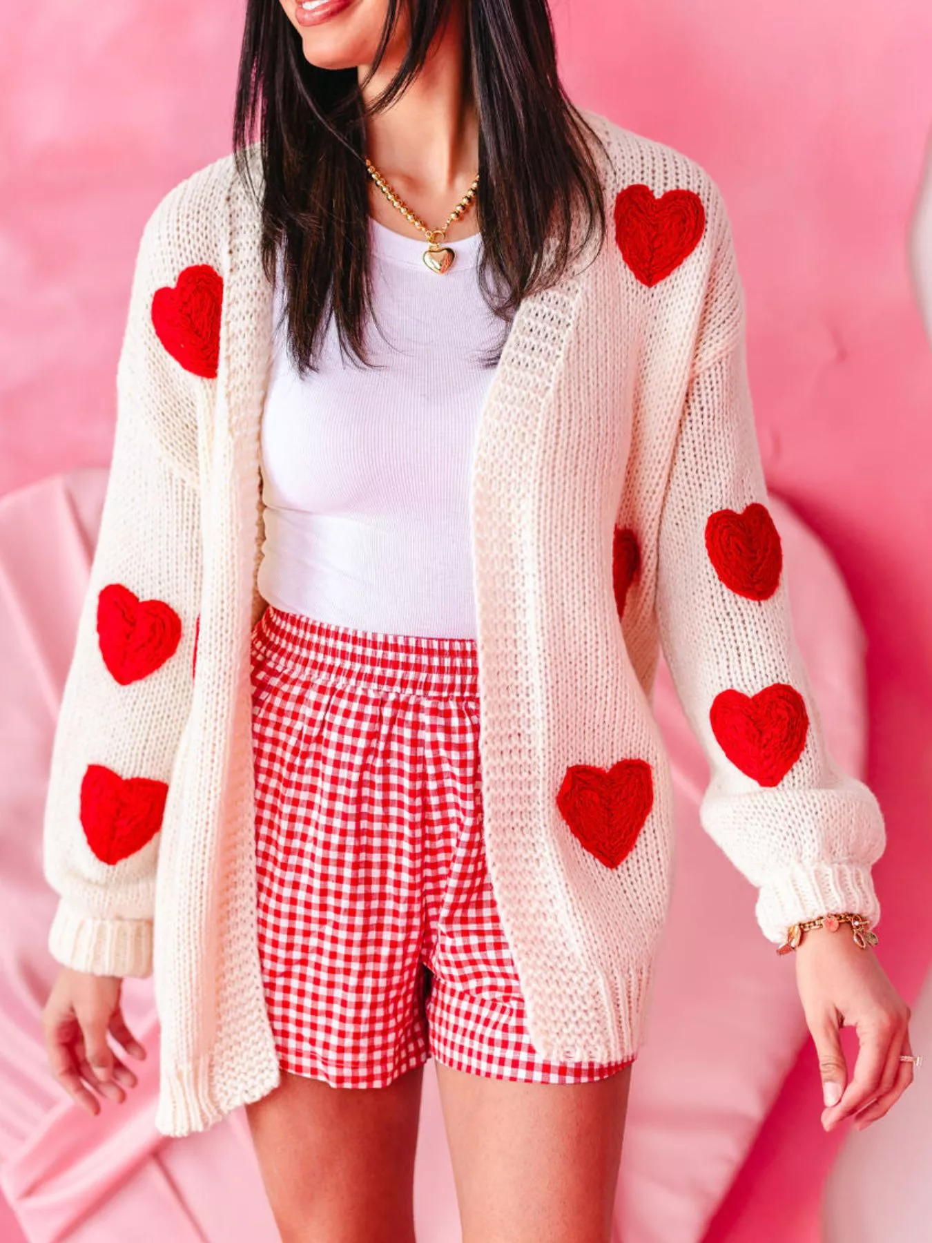 Heart Open Front Dropped Shoulder Cardigan - Image 2