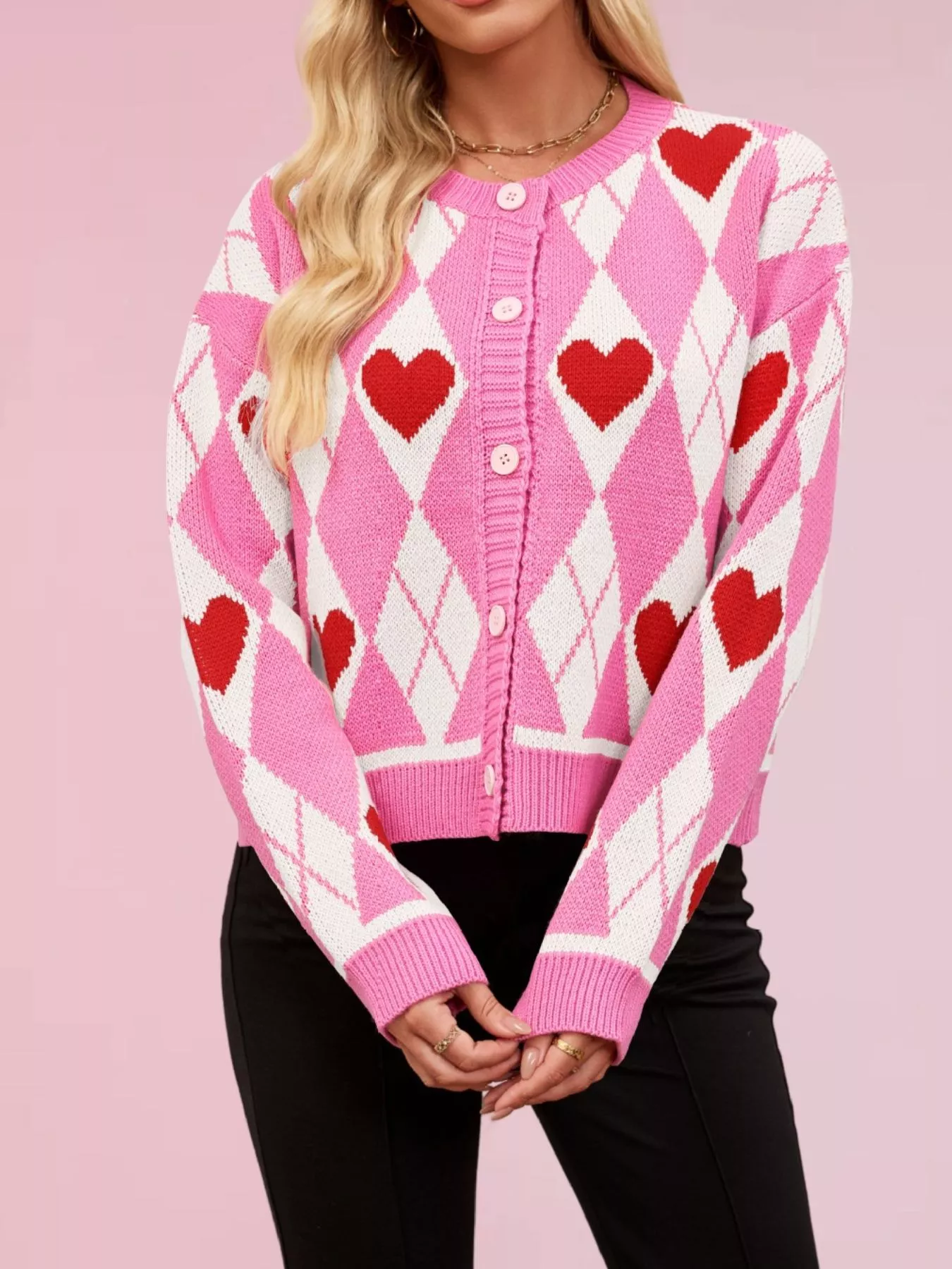 Heart Pattern Button-Up Cardigan - Image 2