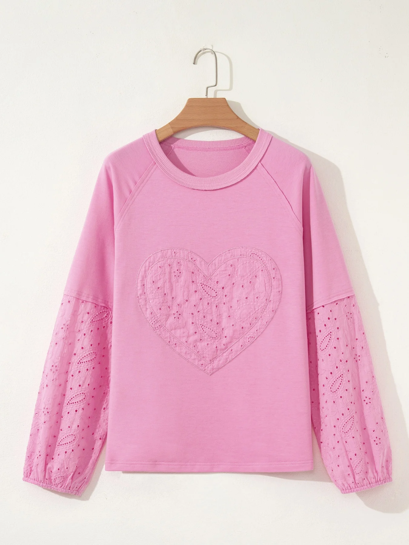 Heart Pattern Long Sleeve Patchwork Top - Image 2