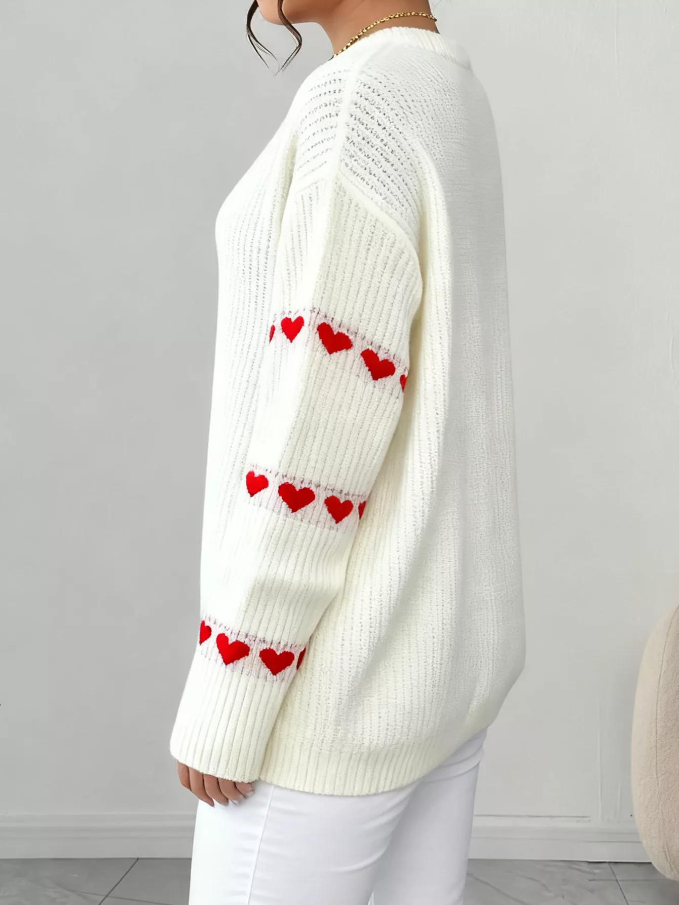 Heart Pattern Round Neck Sweater - Image 5