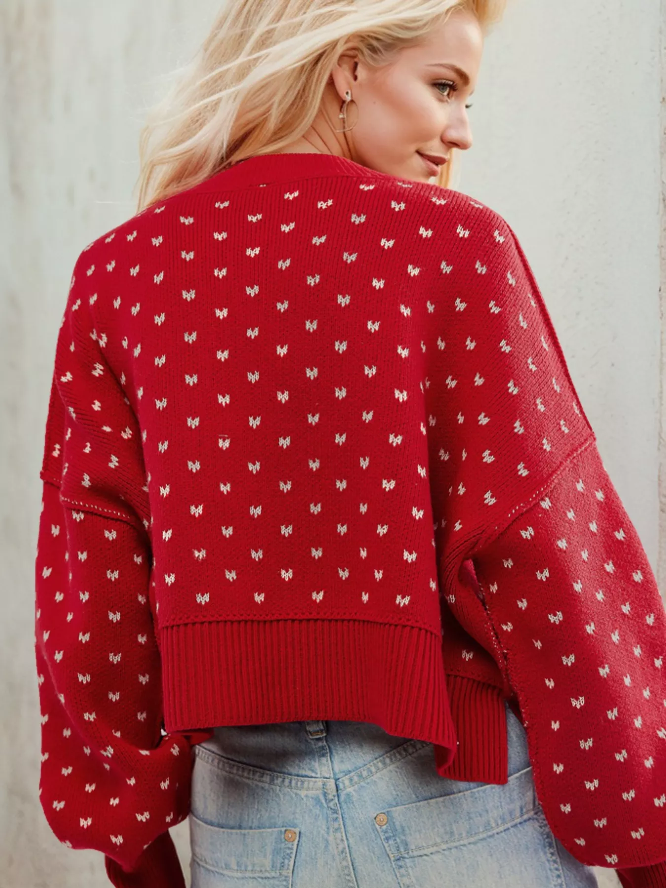 Heart-Patterned Round Neck Sweater - Image 9