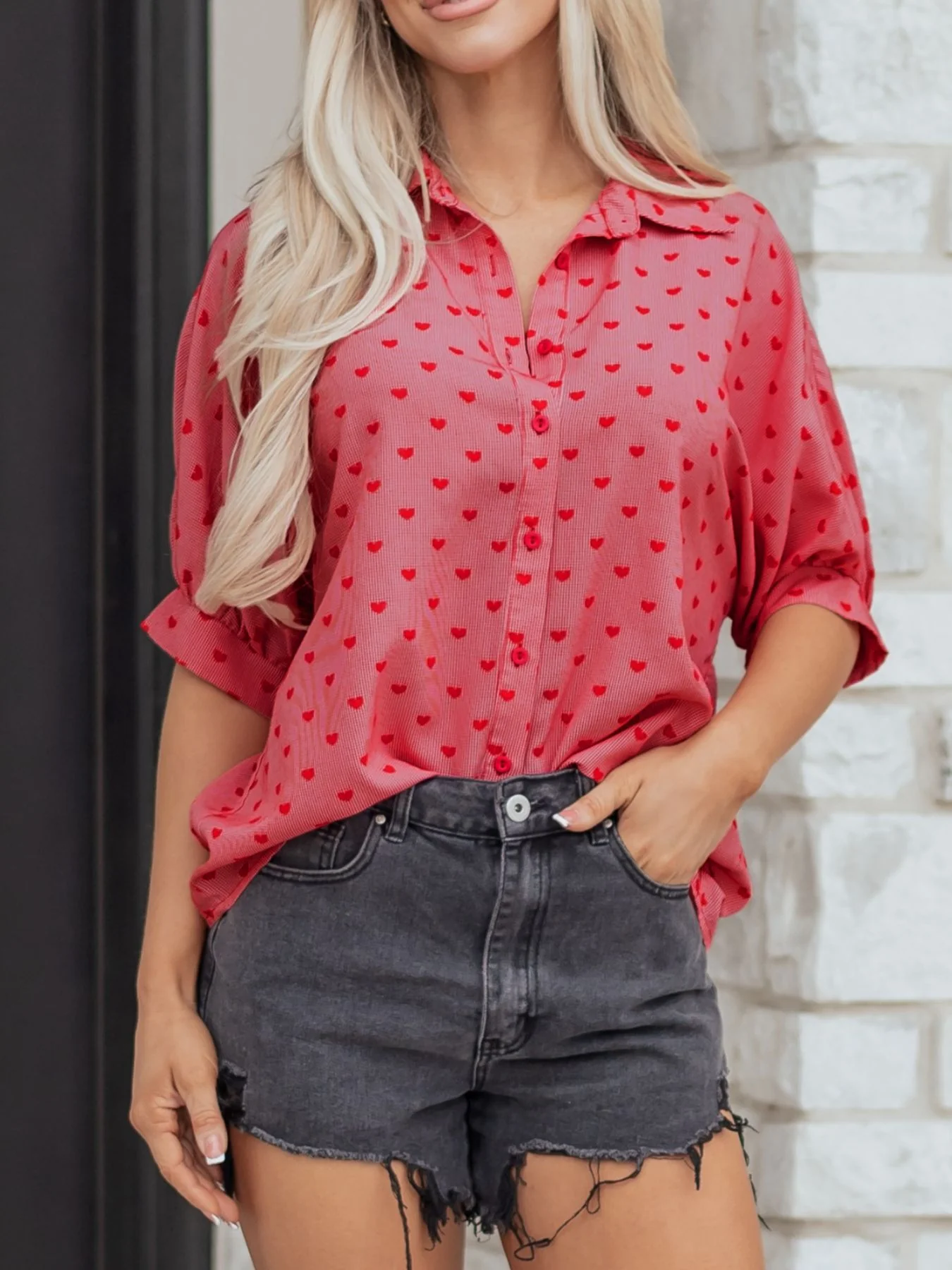 Heart Print Button-Down Shirt - Image 2