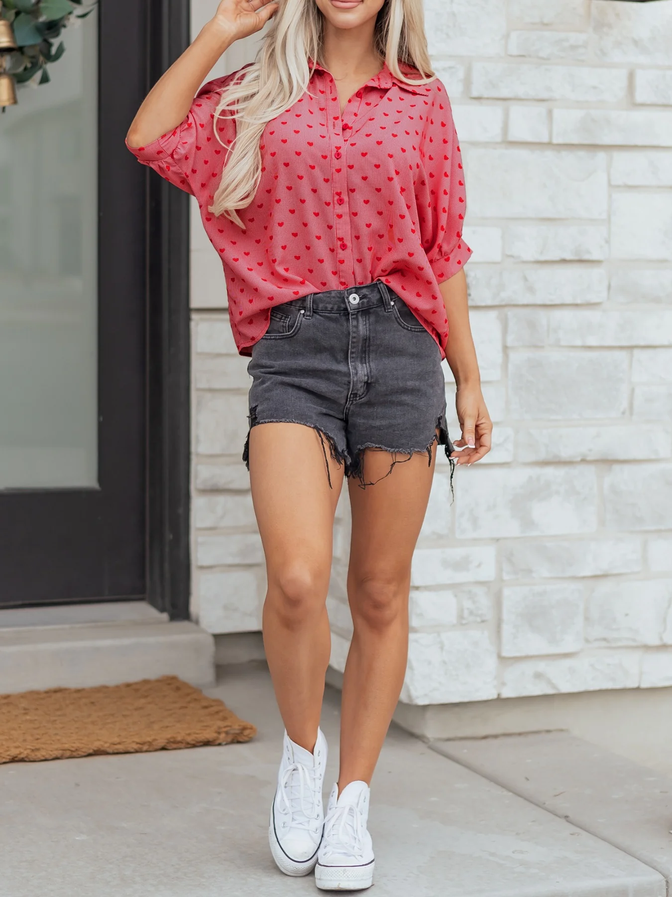 Heart Print Button-Down Shirt - Image 3
