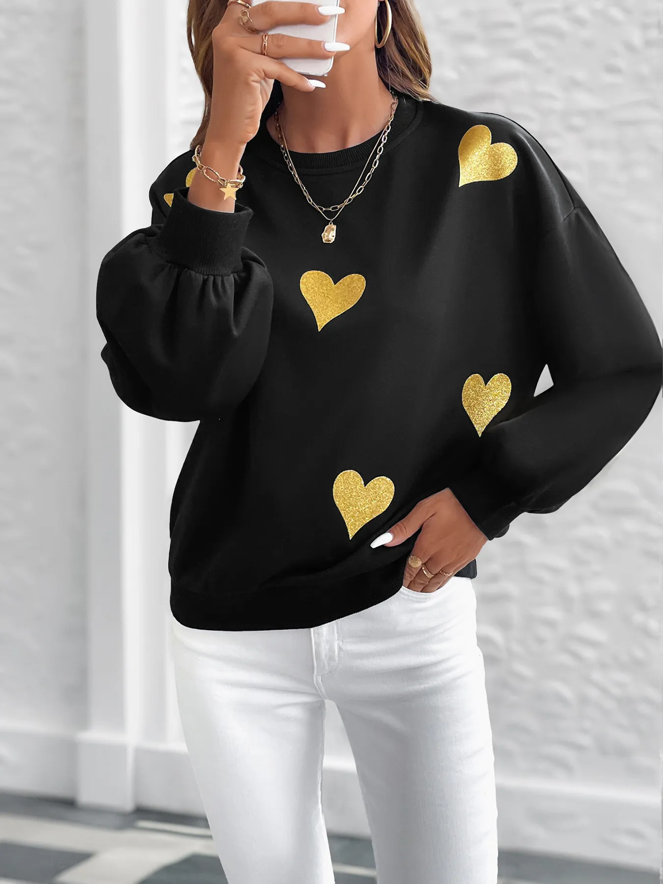 Heart Print Long Sleeve Sweatshirt - Image 2